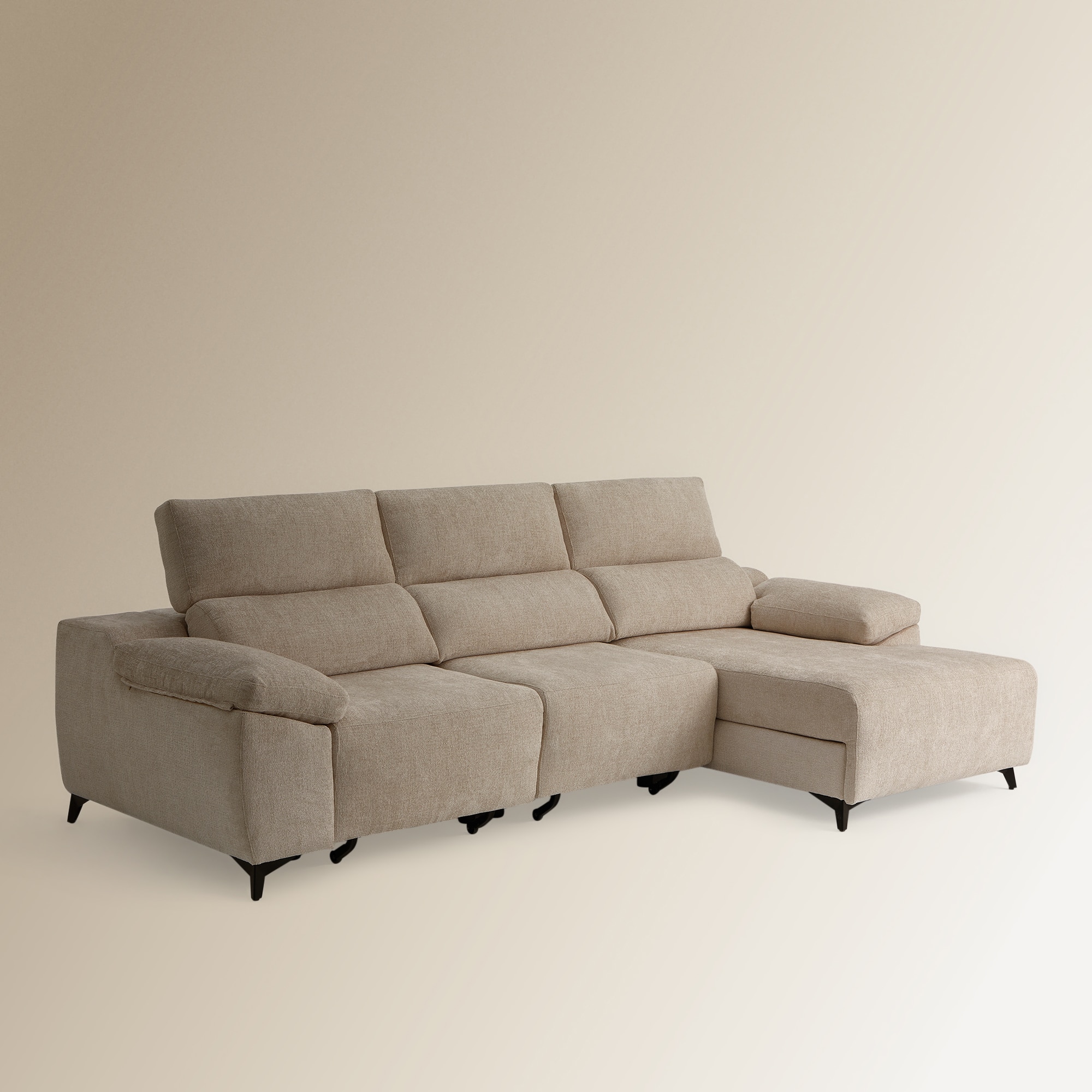 Sofá de 5 Lugares com 2 Assentos Deslizantes e Chaise-longue Direita Fedra Creme / Bege-2