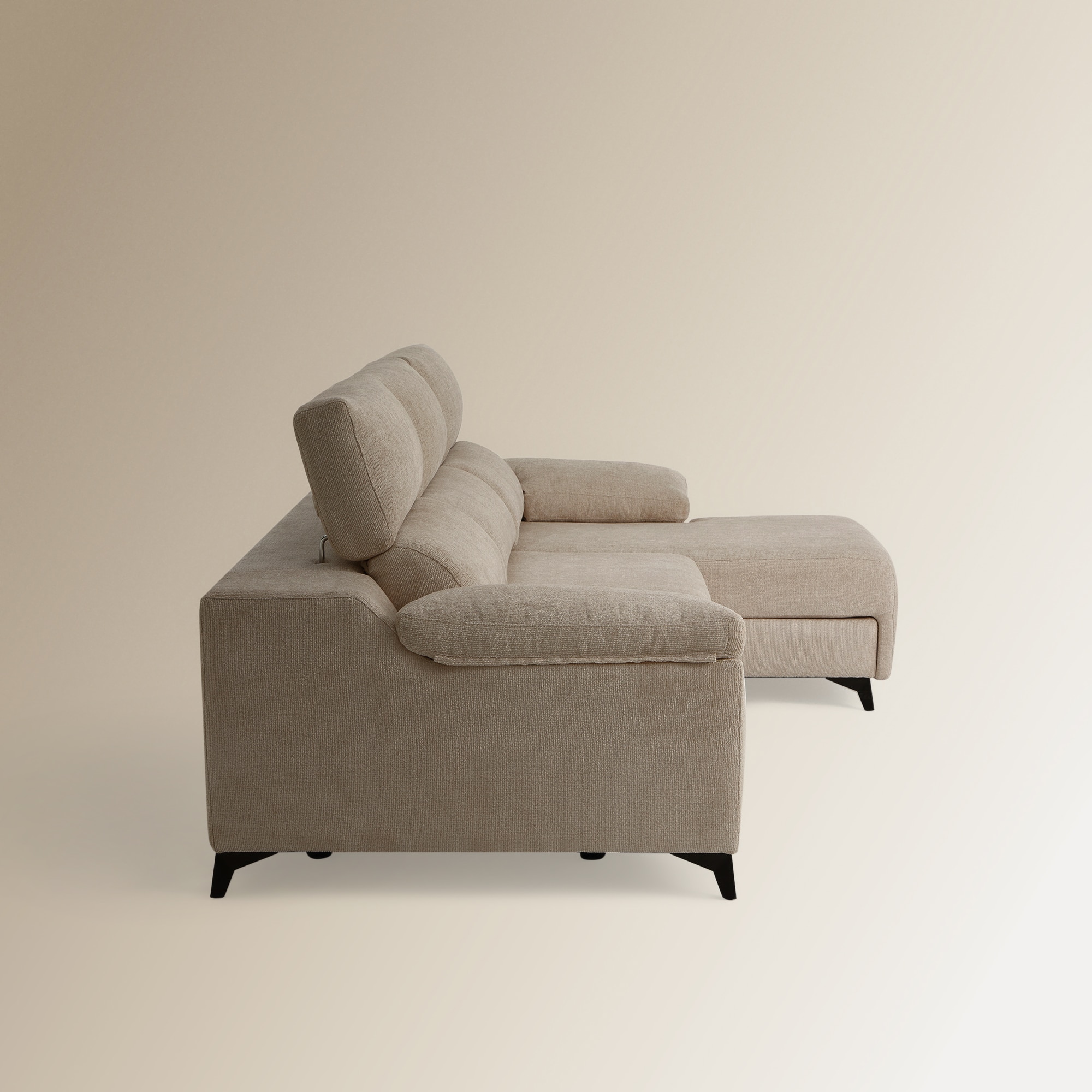 Sofá de 5 Lugares com 2 Assentos Deslizantes e Chaise-longue Direita Fedra Creme / Bege-3