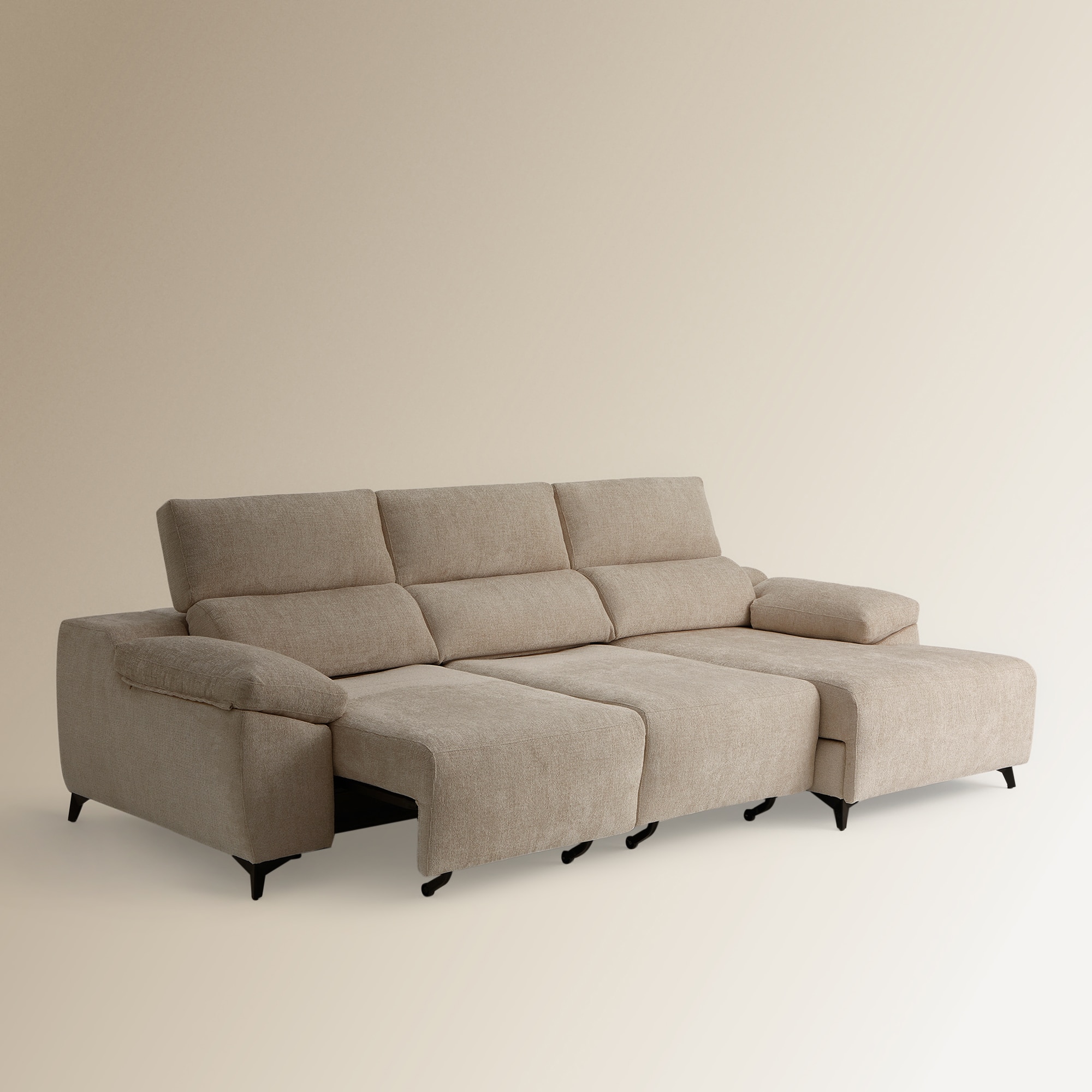 Sofá de 5 Lugares com 2 Assentos Deslizantes e Chaise-longue Direita Fedra Creme / Bege-5