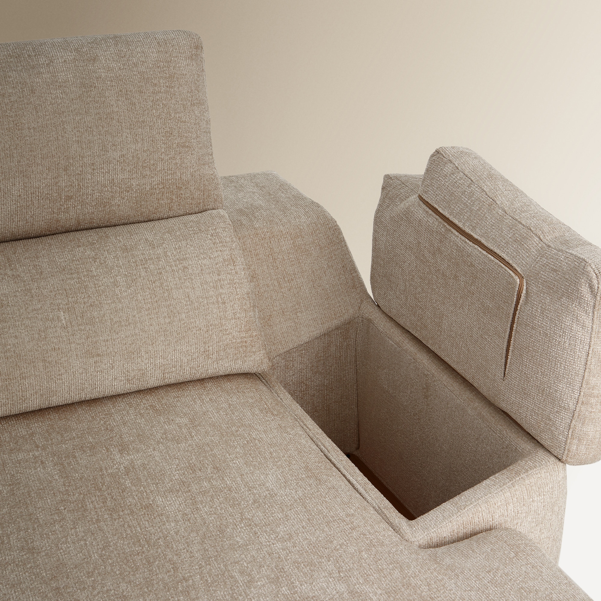Sofá de 5 Lugares com 2 Assentos Deslizantes e Chaise-longue Direita Fedra Creme / Bege-7