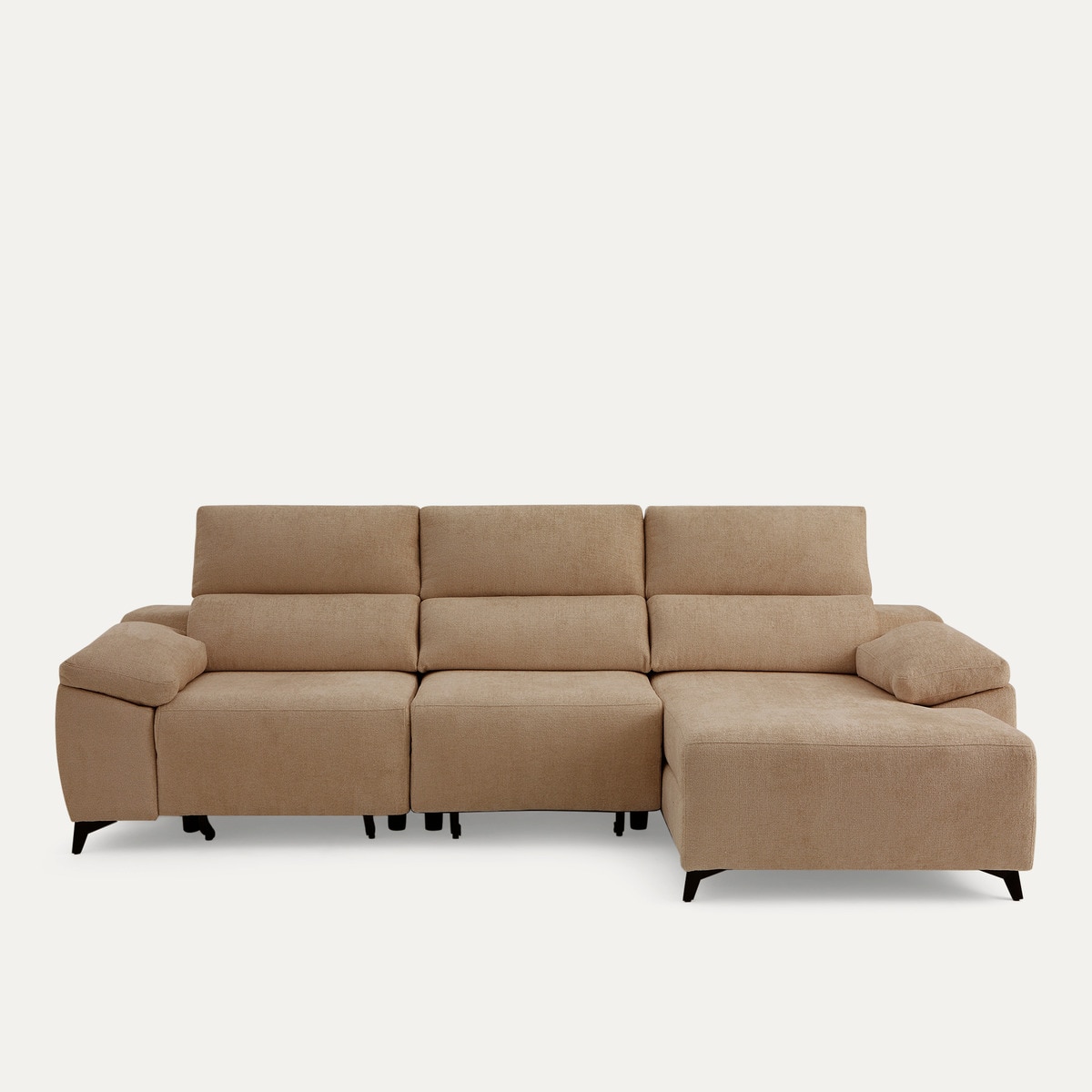 Sofá tapizado de 3 plazas con 2 asientos deslizantes eléctricos con chaiselongue derecha Fedra El Corte Inglés - Lion marrón 270 cm Lion marrón-1