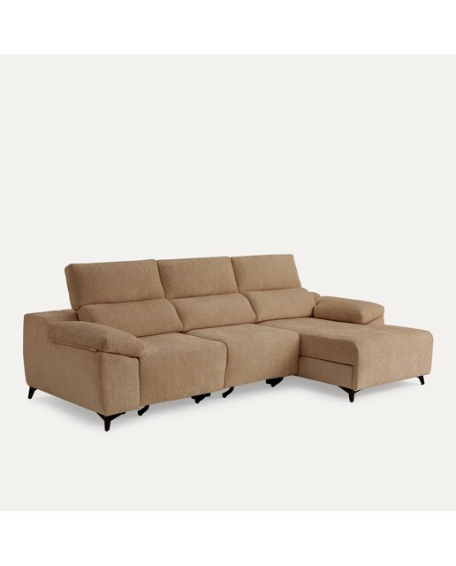 Sofá tapizado de 3 plazas con 2 asientos deslizantes eléctricos con chaiselongue derecha Fedra El Corte Inglés - Lion marrón 270 cm Lion marrón-2