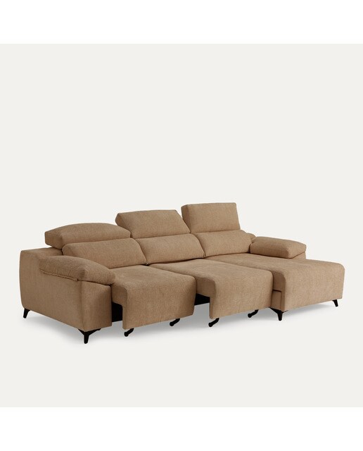 Sofá tapizado de 3 plazas con 2 asientos deslizantes eléctricos con chaiselongue derecha Fedra El Corte Inglés - Lion marrón 270 cm Lion marrón-6