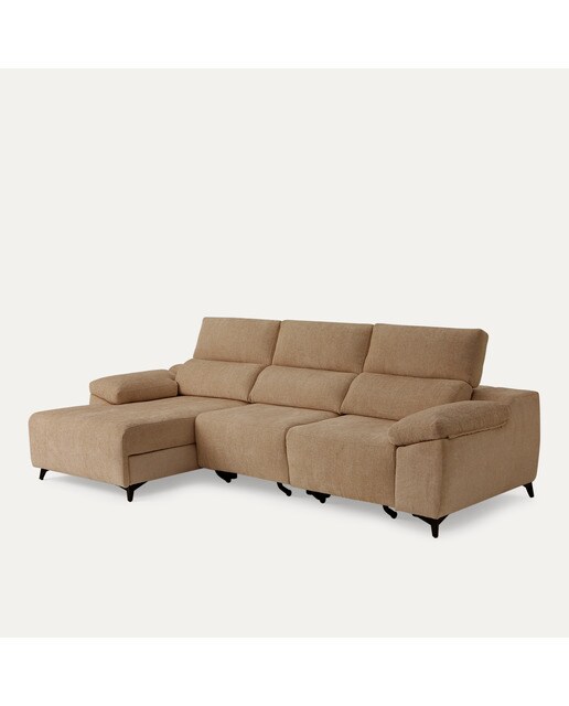 Sofá tapizado de 3 plazas con 2 asientos deslizantes eléctricos con chaiselongue izquierda Fedra El Corte Inglés - Lion marrón 270 cm Lion marrón-2