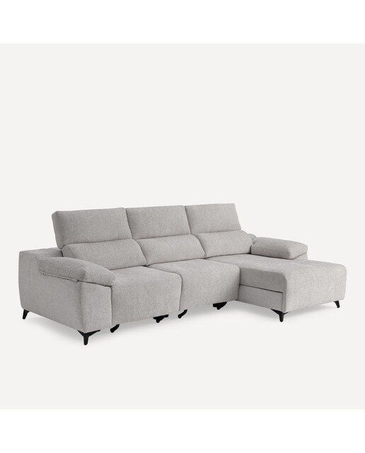 Sofá tapizado de 3 plazas con 2 asientos deslizantes eléctricos con chaiselongue derecha Fedra El Corte Inglés - Gris 270 cm Gris-2