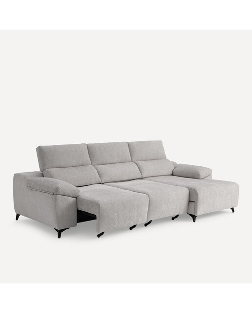 Sofá tapizado de 3 plazas con 2 asientos deslizantes eléctricos con chaiselongue derecha Fedra El Corte Inglés - Gris 270 cm Gris-5