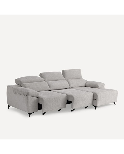 Sofá tapizado de 3 plazas con 2 asientos deslizantes eléctricos con chaiselongue derecha Fedra El Corte Inglés - Gris 270 cm Gris-6