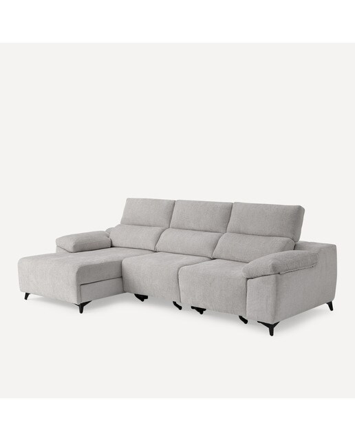 Sofá tapizado de 3 plazas con 2 asientos deslizantes eléctricos con chaiselongue izquierda Fedra El Corte Inglés - Gris 270 cm Gris-2