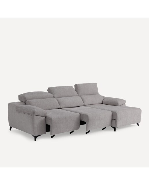 Sofá Estofado de 3 Lugares com 2 Assentos Deslizantes Elétricos com Chaise-longue Direita Fedra Iron-6