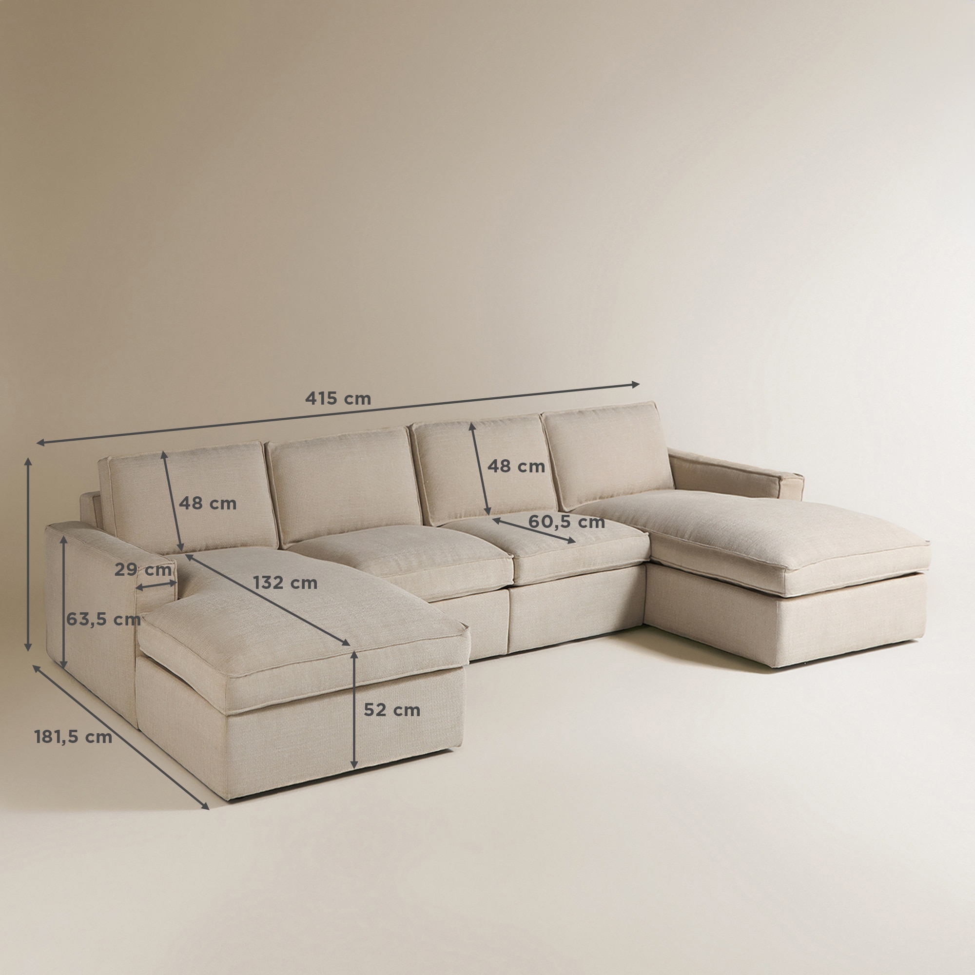 Sofá de Canto de 5 lugares com 2 Chaiselongue Alice Bege-19
