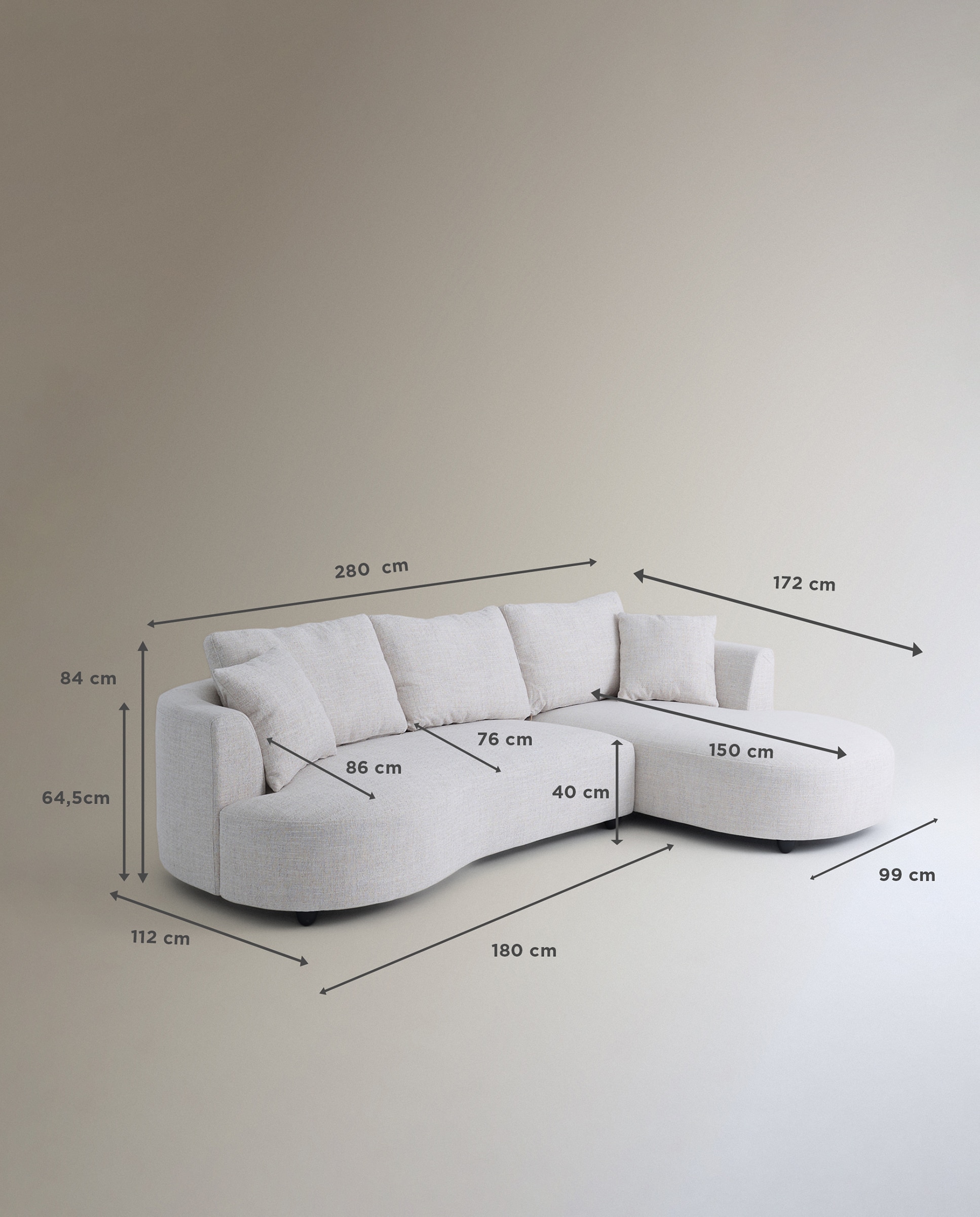 Sofá de 5 Lugares com Chaiselongue Direita Bremen Cru-8