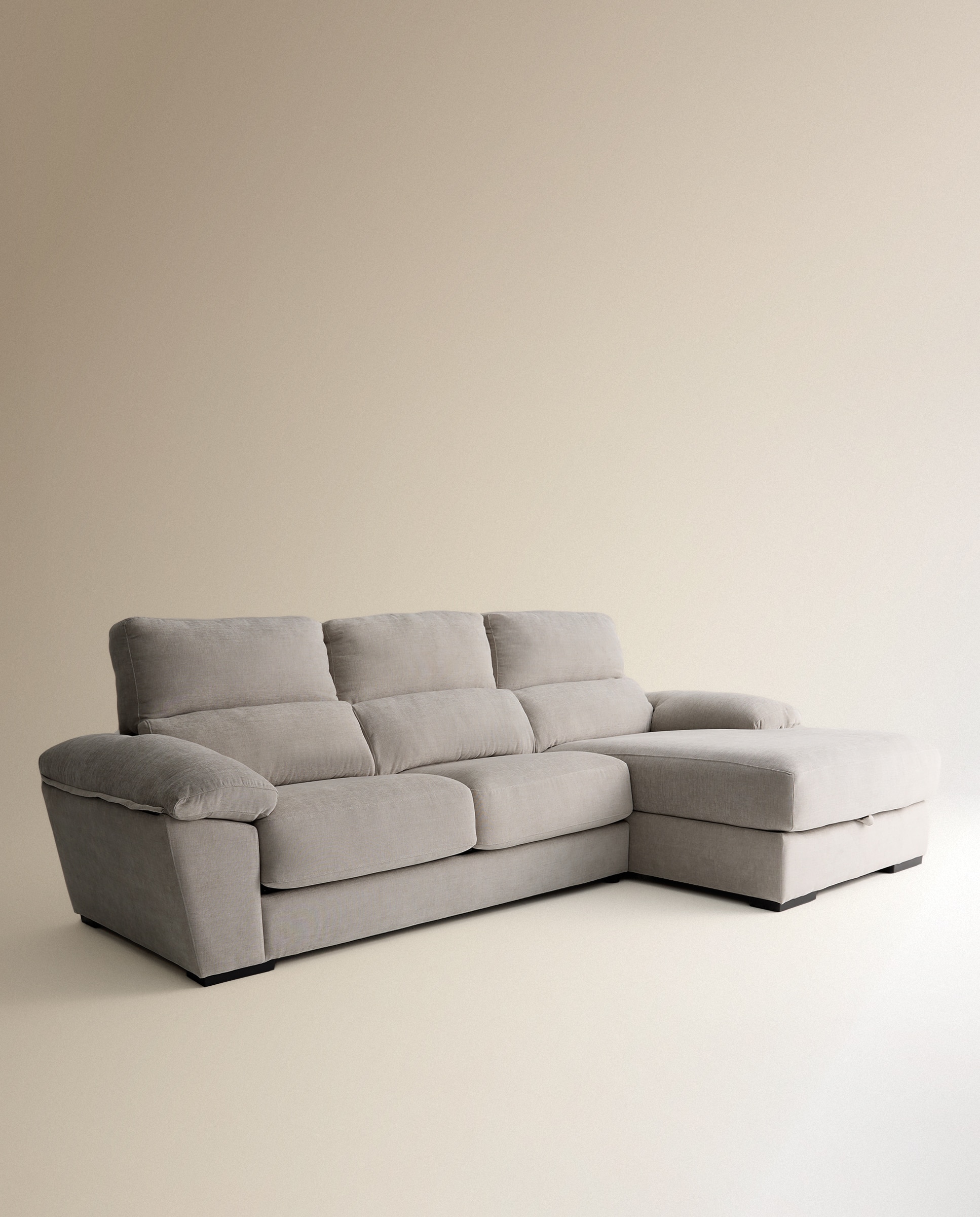 Sofá estofado de 3 lugares com assentos deslizantes e chaise longue direita com arca Cloud Cinzento-claro-2