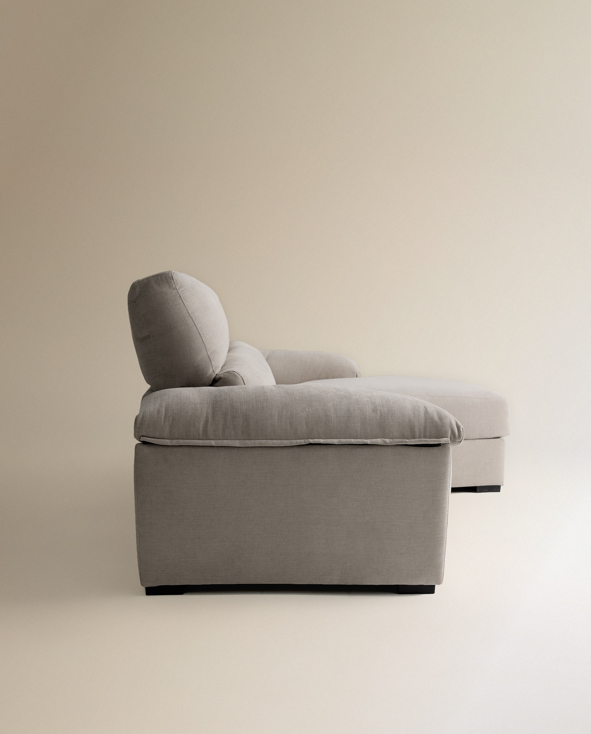 Sofá estofado de 3 lugares com assentos deslizantes e chaise longue direita com arca Cloud Cinzento-claro-4