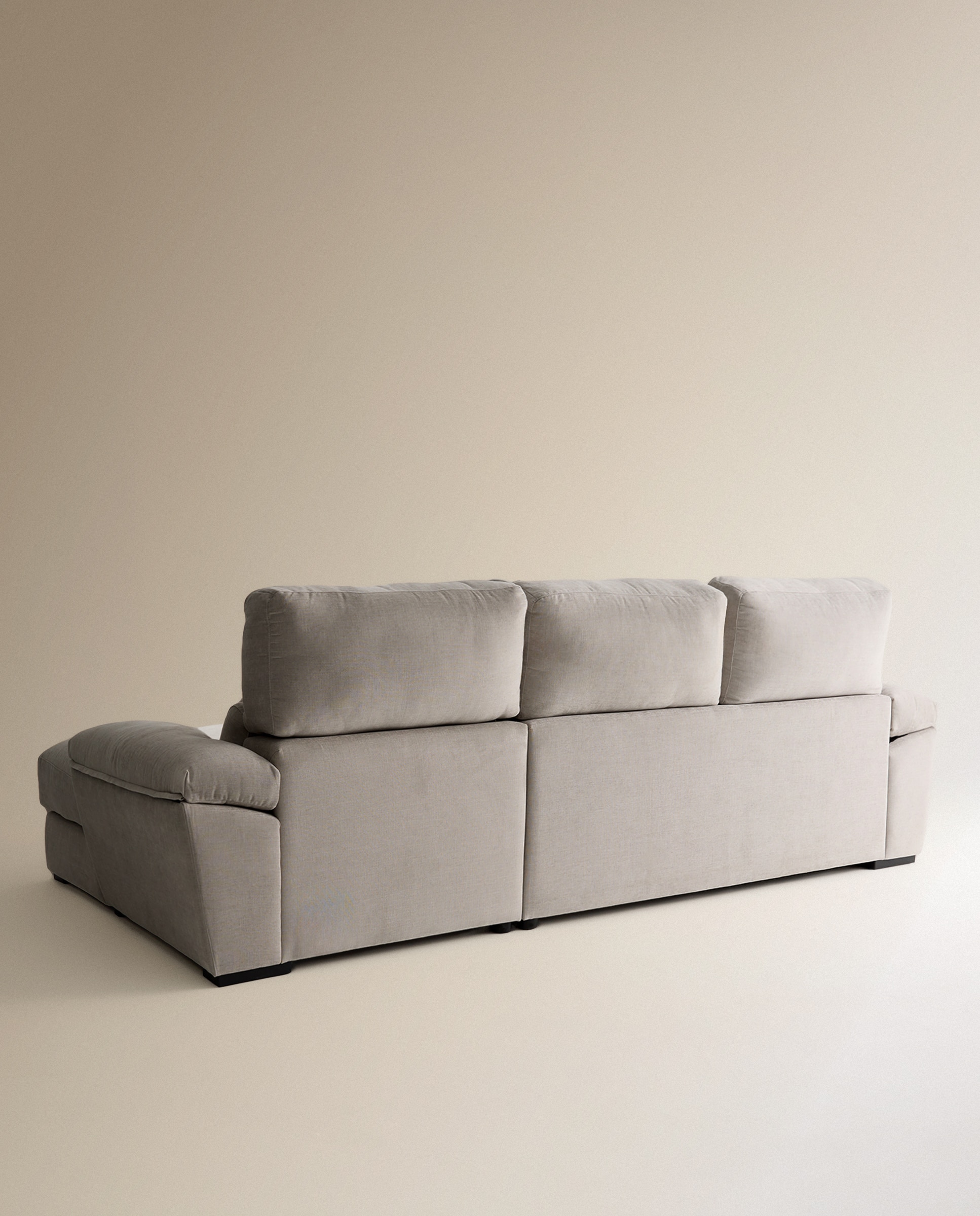 Sofá estofado de 3 lugares com assentos deslizantes e chaise longue direita com arca Cloud Cinzento-claro-5