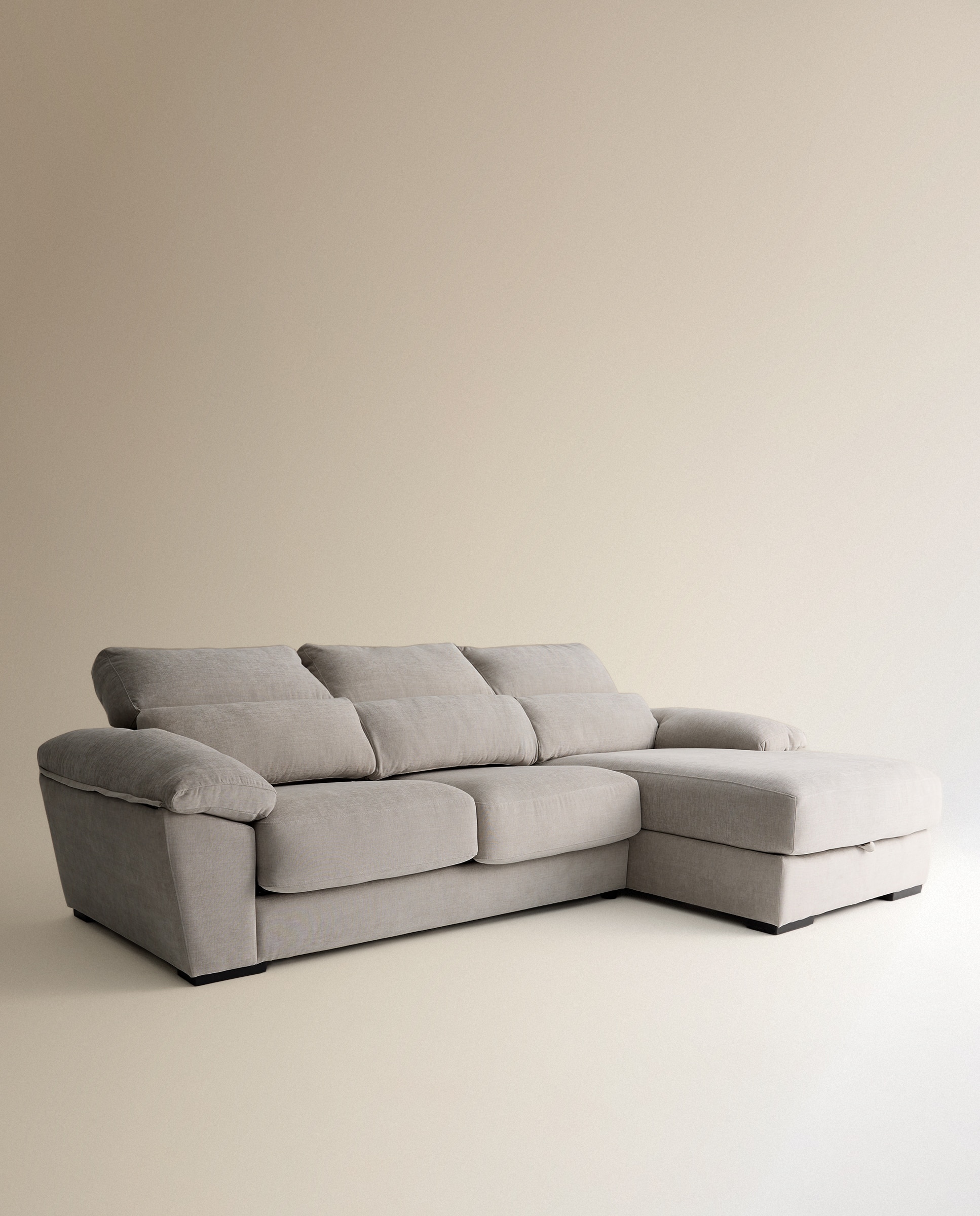 Sofá estofado de 3 lugares com assentos deslizantes e chaise longue direita com arca Cloud Cinzento-claro-7