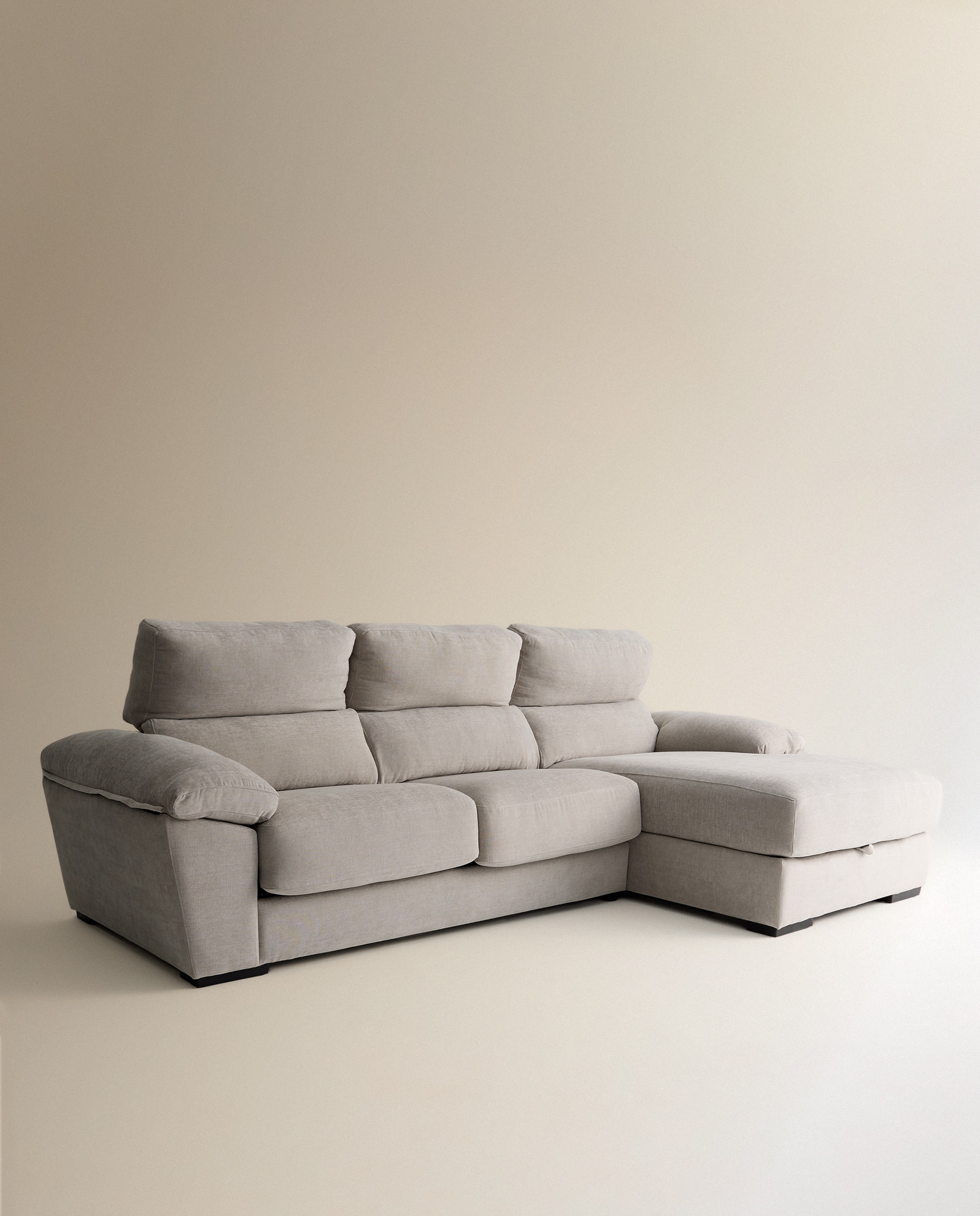Sofá estofado de 3 lugares com assentos deslizantes e chaise longue direita com arca Cloud Cinzento-claro-8