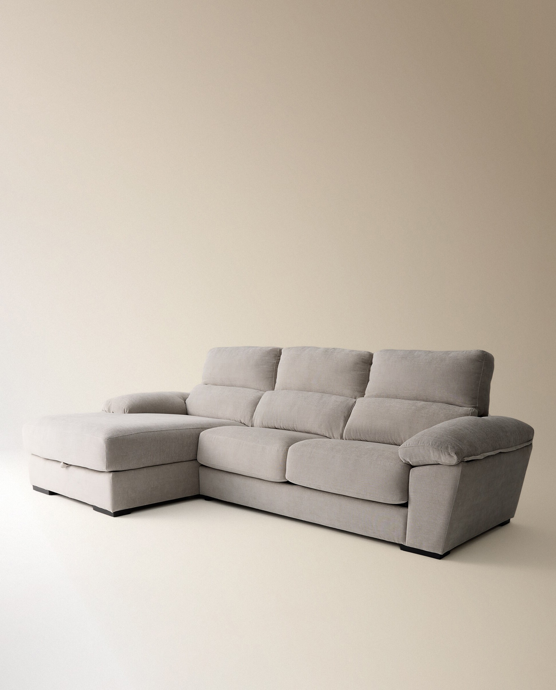 Sofá estofado de 3 lugares com assentos deslizantes e chaise longue esquerda com arca Cloud Cinzento-claro-2