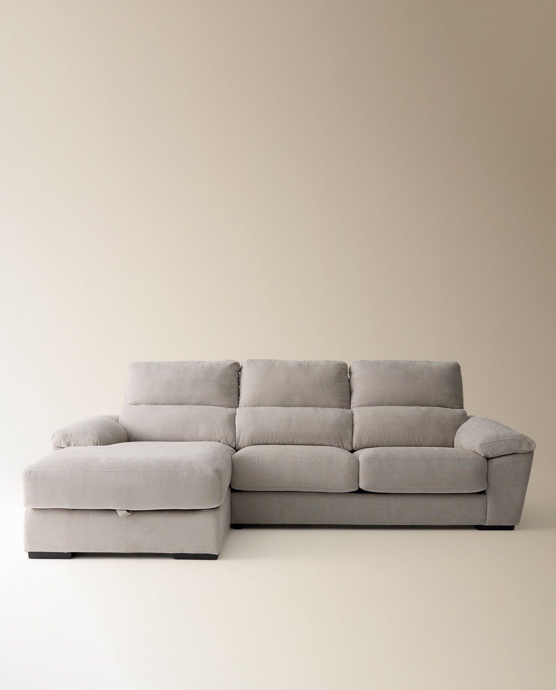 Sofá estofado de 3 lugares com assentos deslizantes e chaise longue esquerda com arca Cloud Cinzento-claro-3
