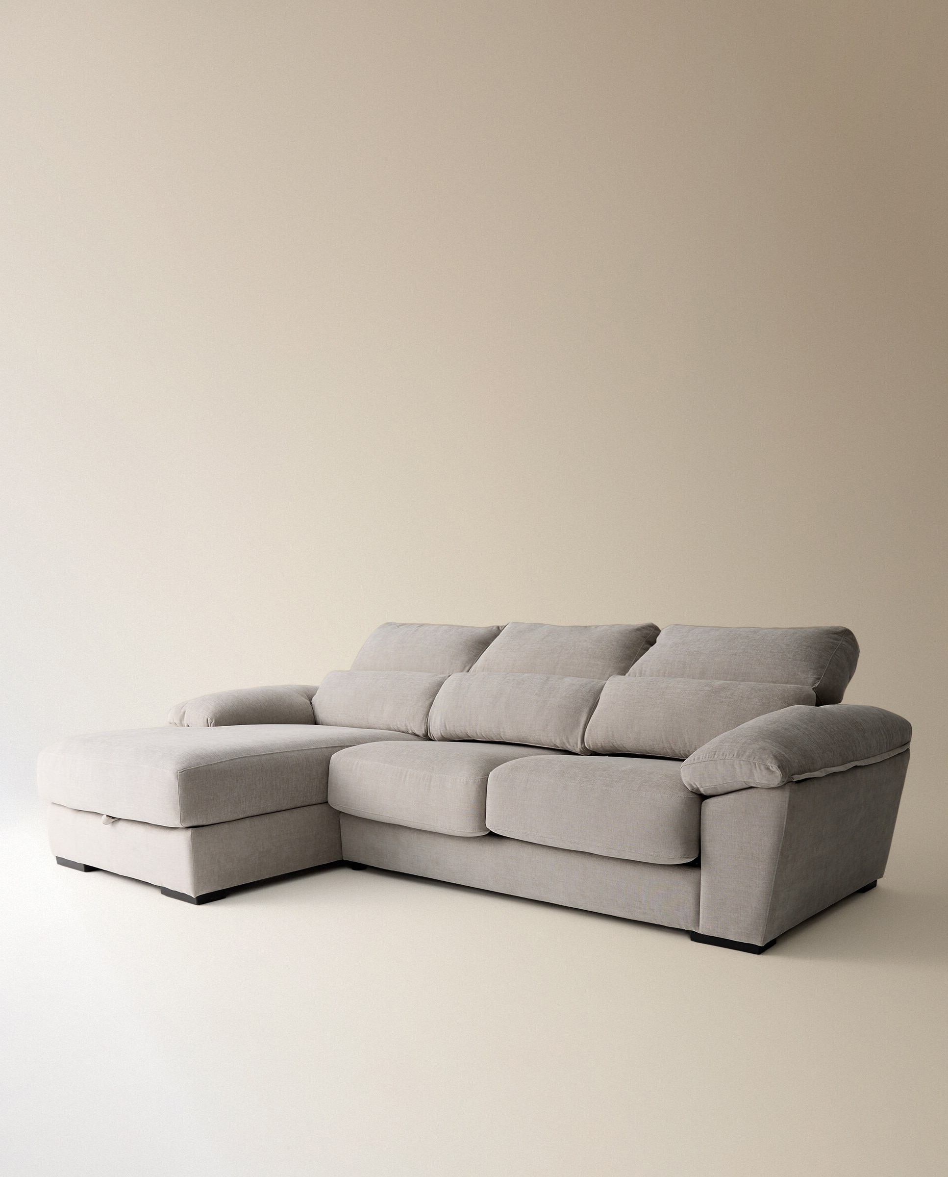 Sofá estofado de 3 lugares com assentos deslizantes e chaise longue esquerda com arca Cloud Cinzento-claro-7