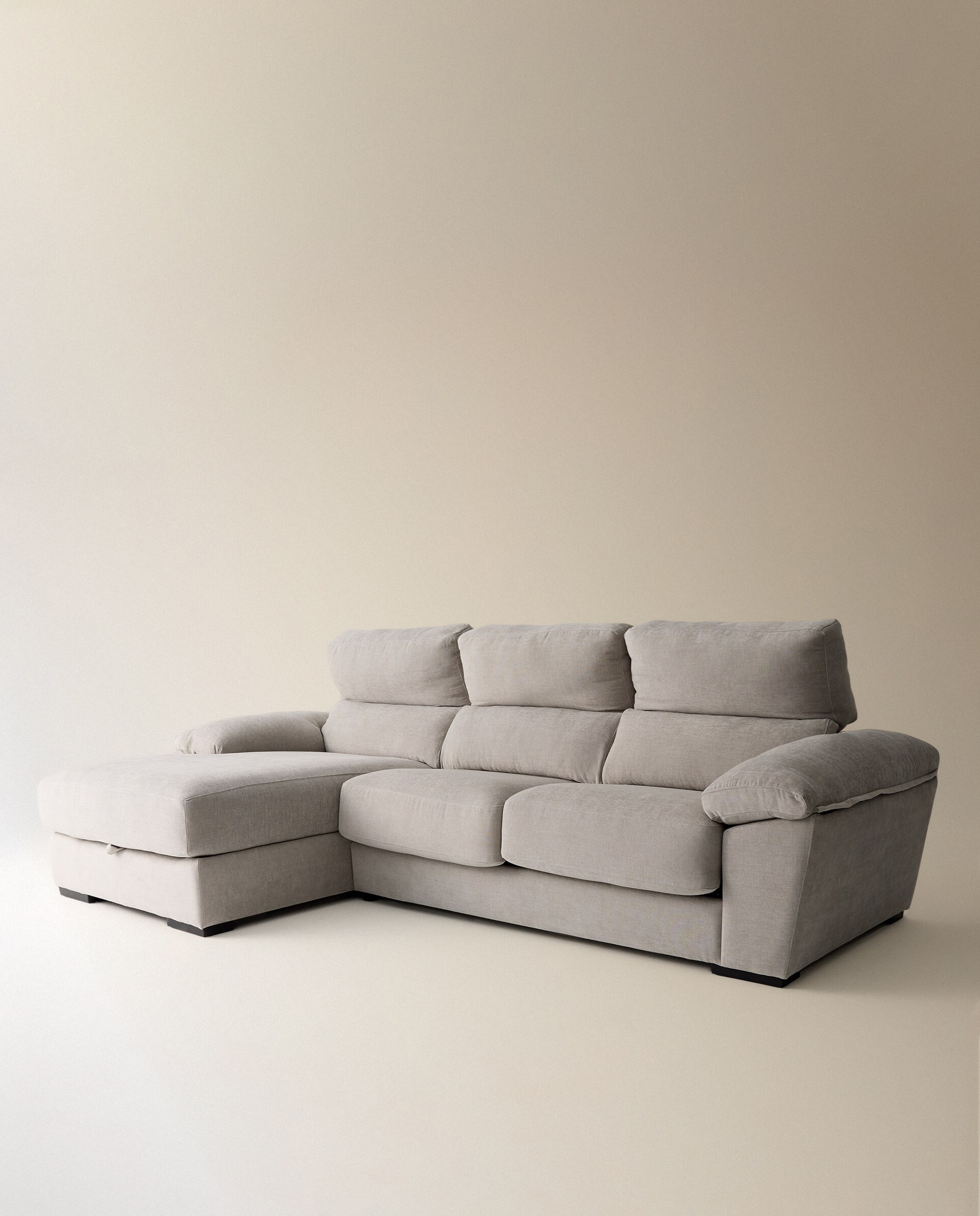 Sofá estofado de 3 lugares com assentos deslizantes e chaise longue esquerda com arca Cloud Cinzento-claro-8