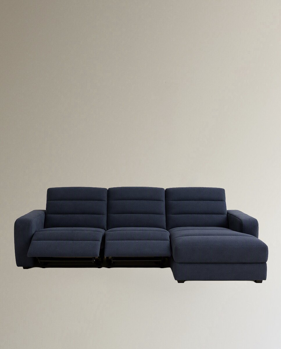 Sofá con chaiselongue derecha y 2 asientos relax Reno - Azul Azul-3