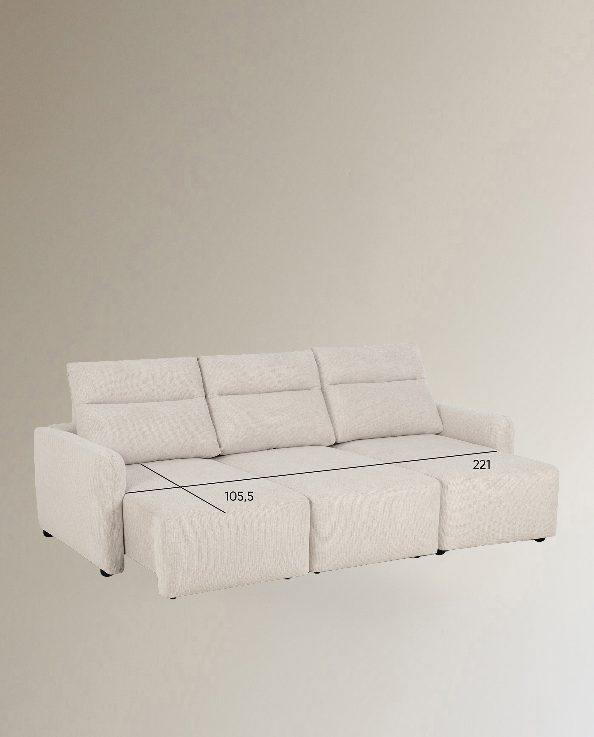 Imagen 6 de Sofá tapizado de 3 plazas con chaiselongue Neo - Beige Beige