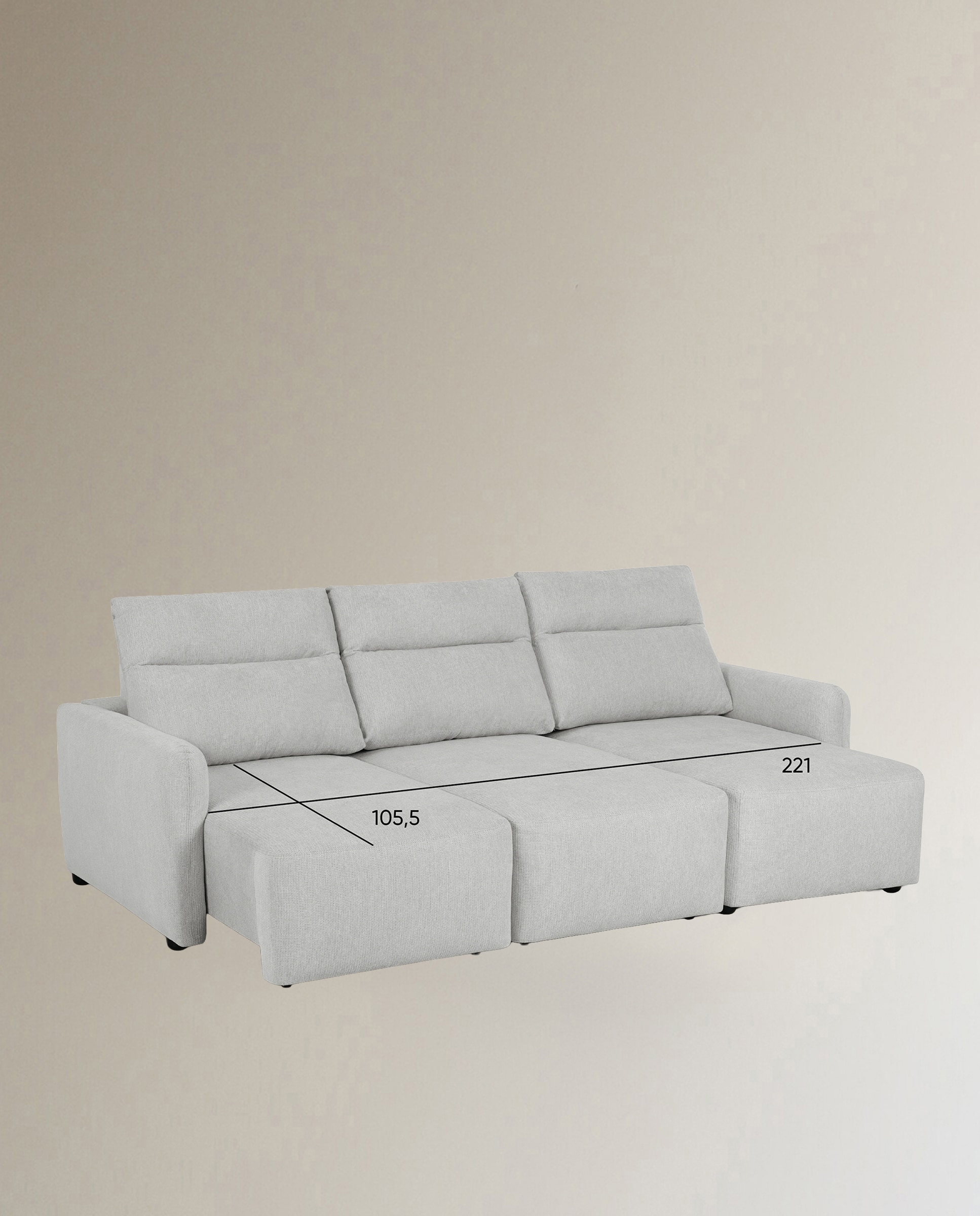 Imagen 6 de Sofá tapizado de 3 plazas con chaiselongue Neo - Gris Gris