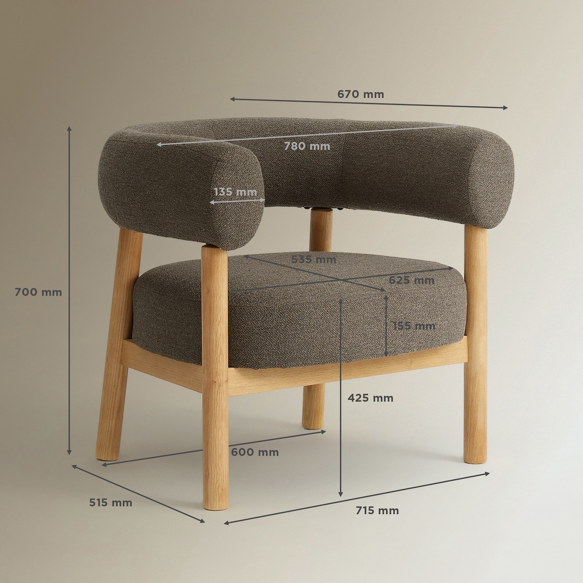 Poltrona em Tecido Bouclé Nordic Castanho-9