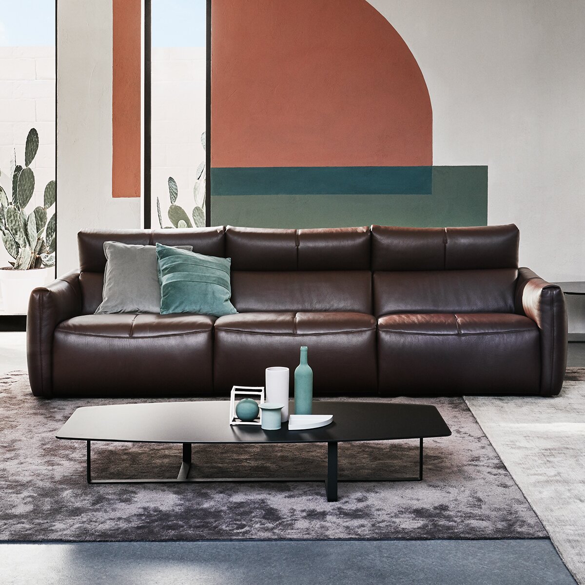 Sofá de piel de 3 plazas con 3 asientos relax eléctricos Galaxy Natuzzi Italia 5