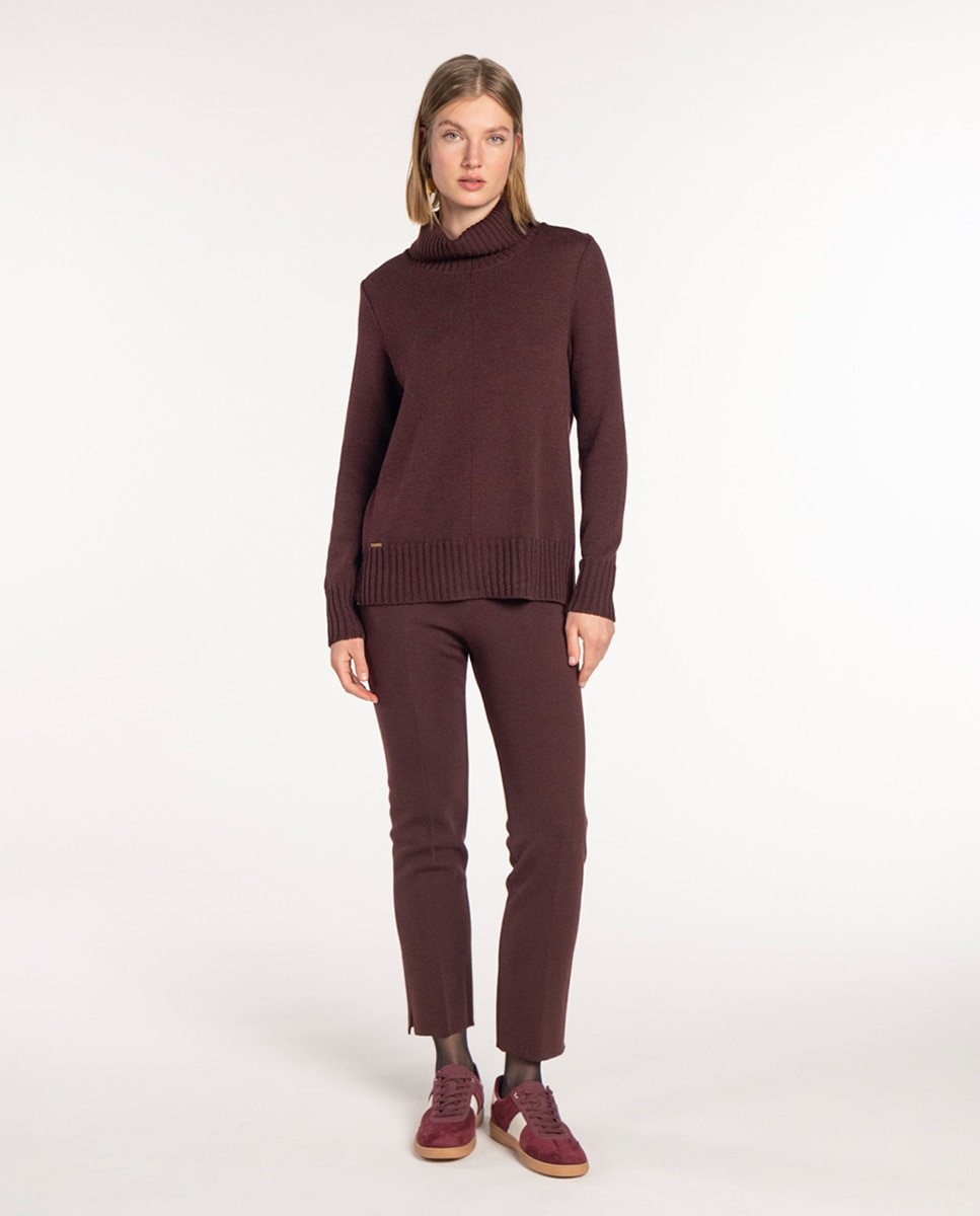 Calças de Malha pelo Tornozelo Grená-4