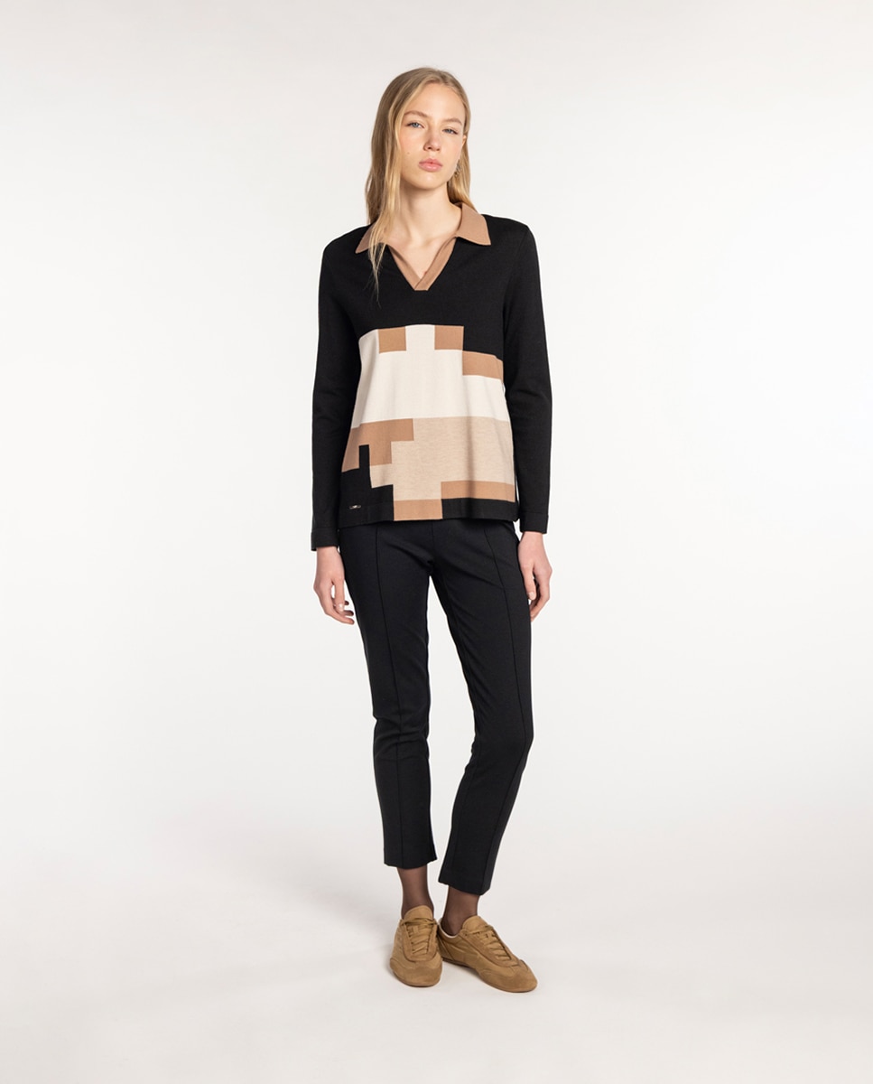 Pantalón de mujer pitillo con costuras decorativas - Naulover - Gris oscuro Negro-4