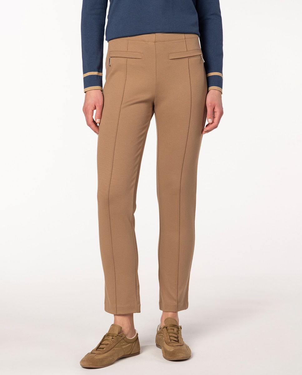 Calças Skinny com Costuras Decorativas Camel-1