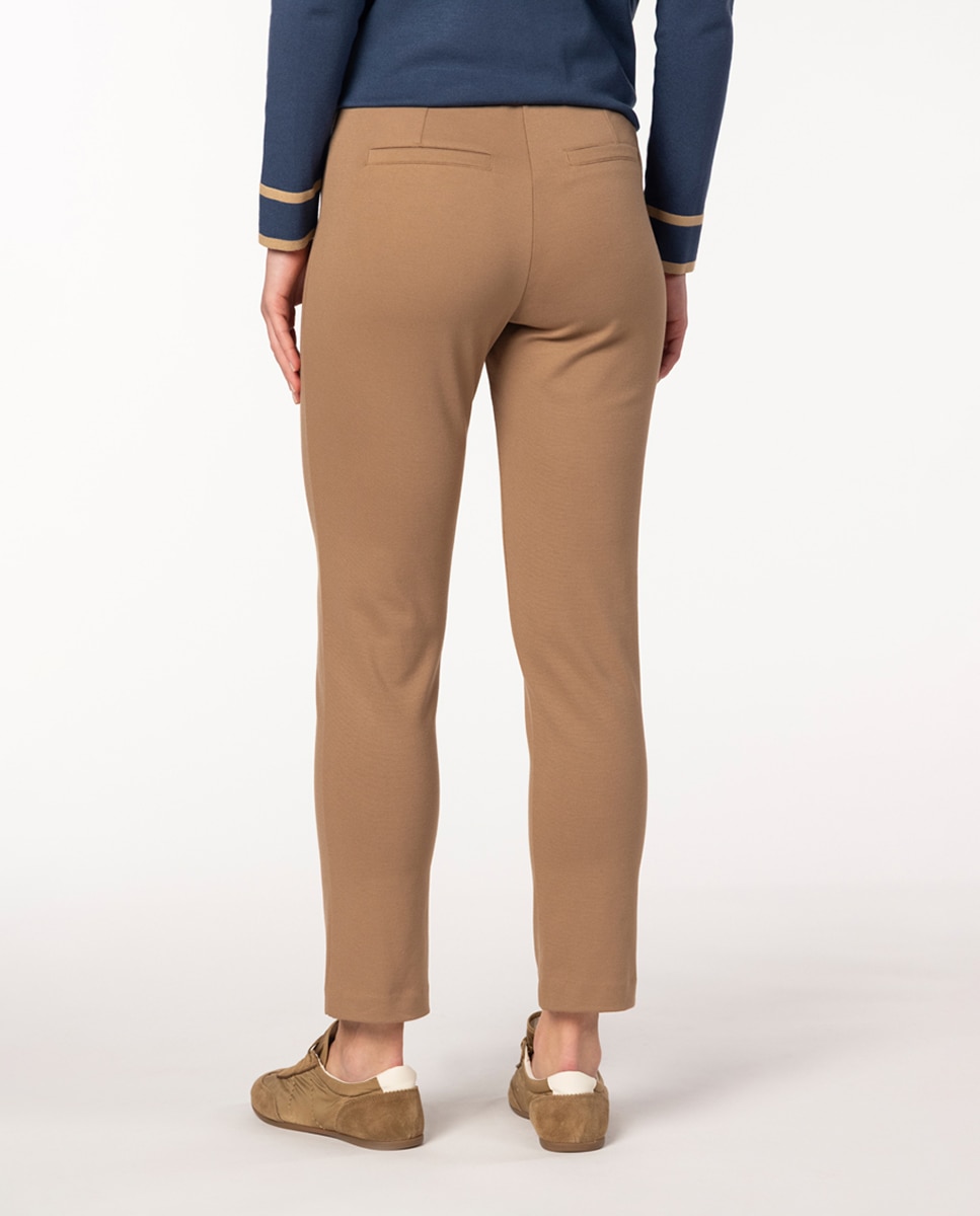 Calças Skinny com Costuras Decorativas Camel-2
