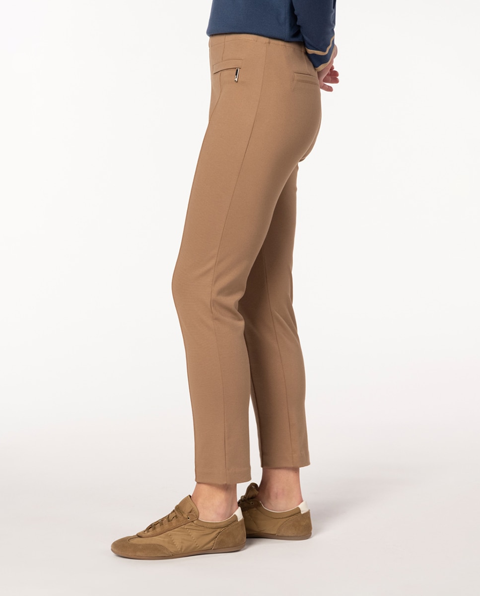 Calças Skinny com Costuras Decorativas Camel-3
