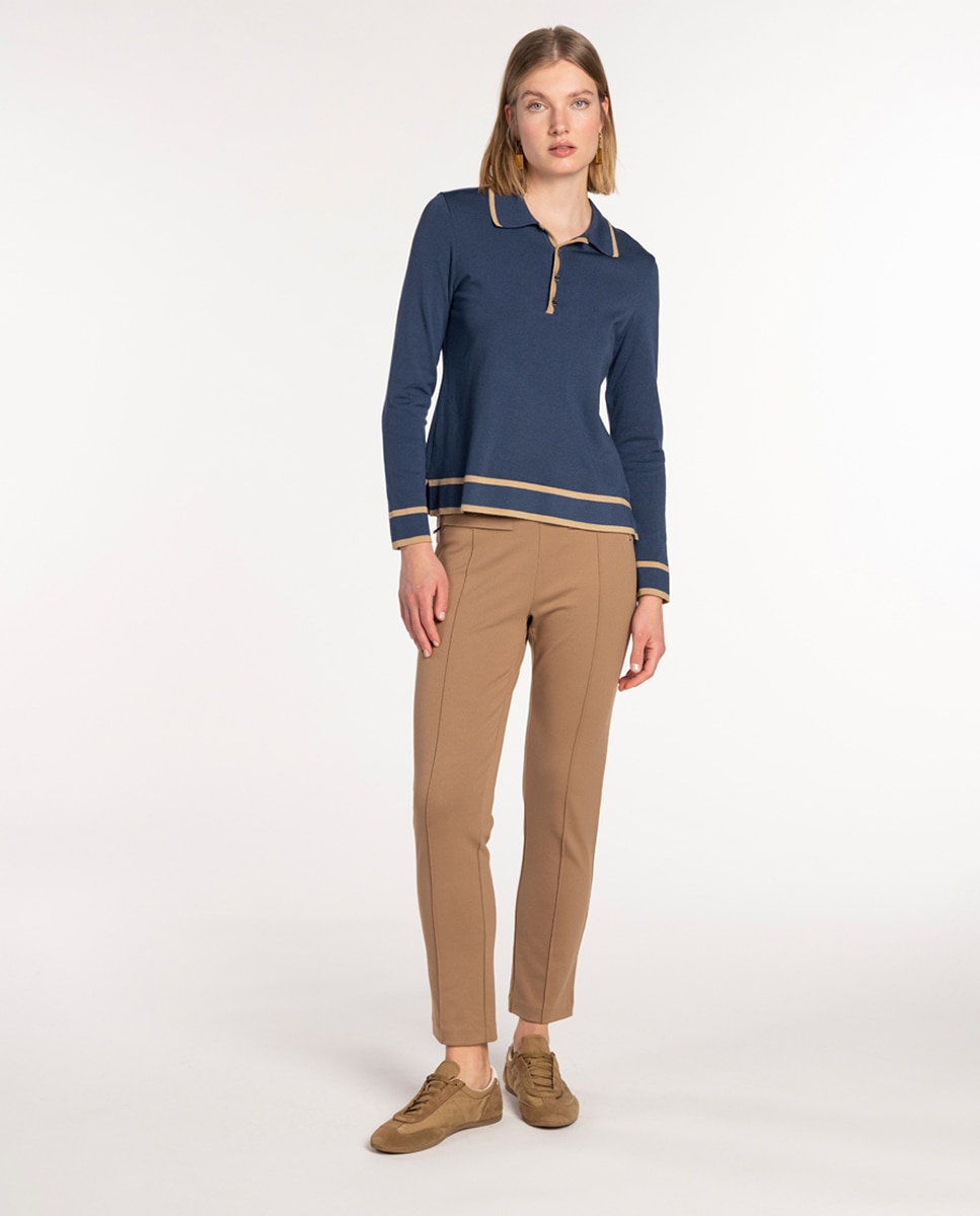 Calças Skinny com Costuras Decorativas Camel-4
