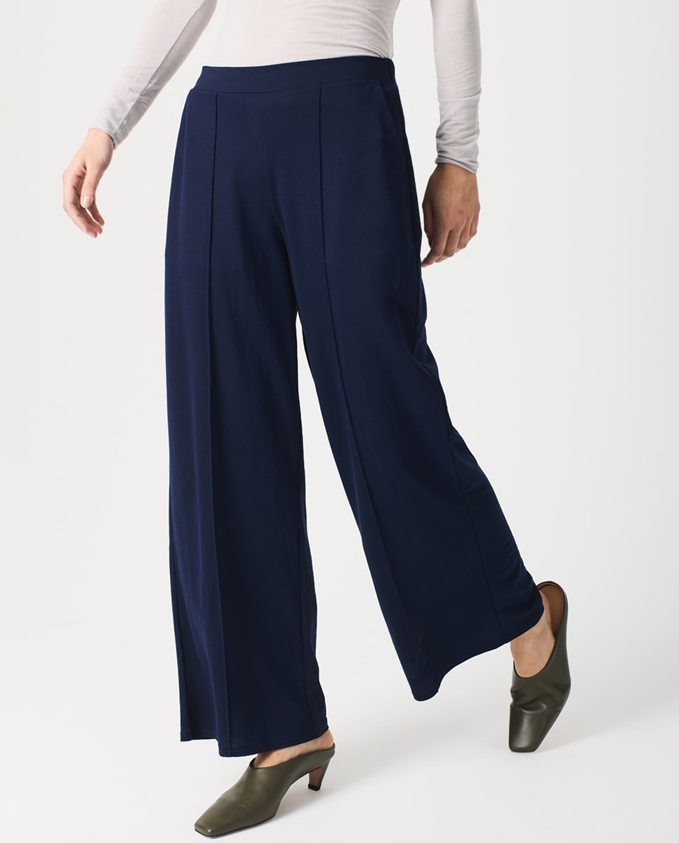 Calças Regular de Malha Circular Azul-marinho-1