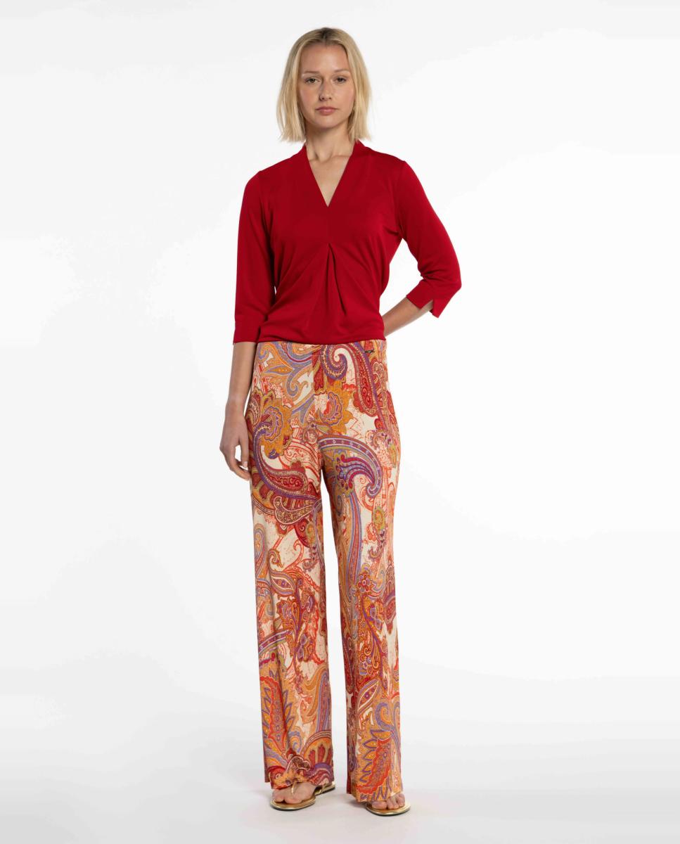 Calças de Malha Circular com Estampado Vermelho-5