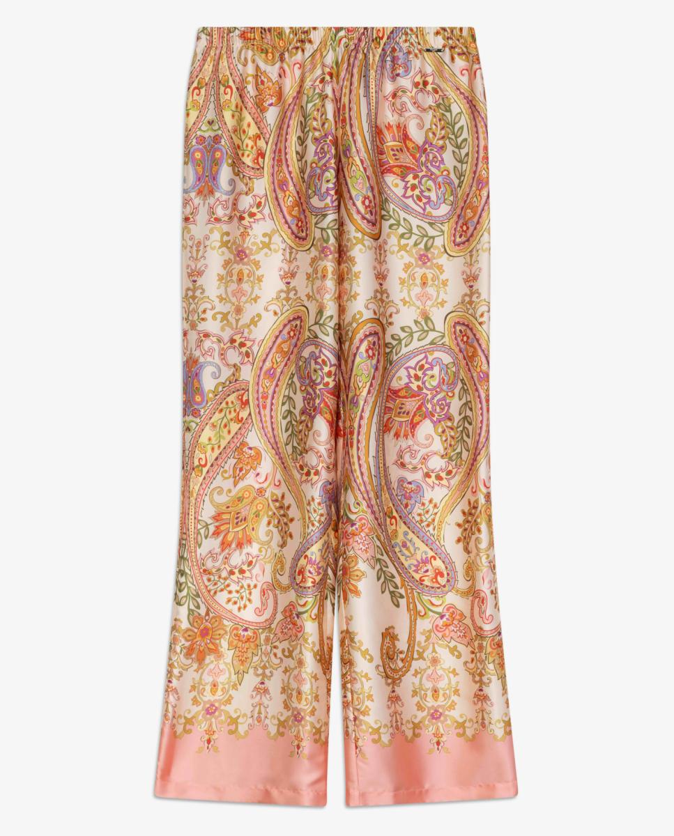Calças de Cetim com Estampado Rosa-5