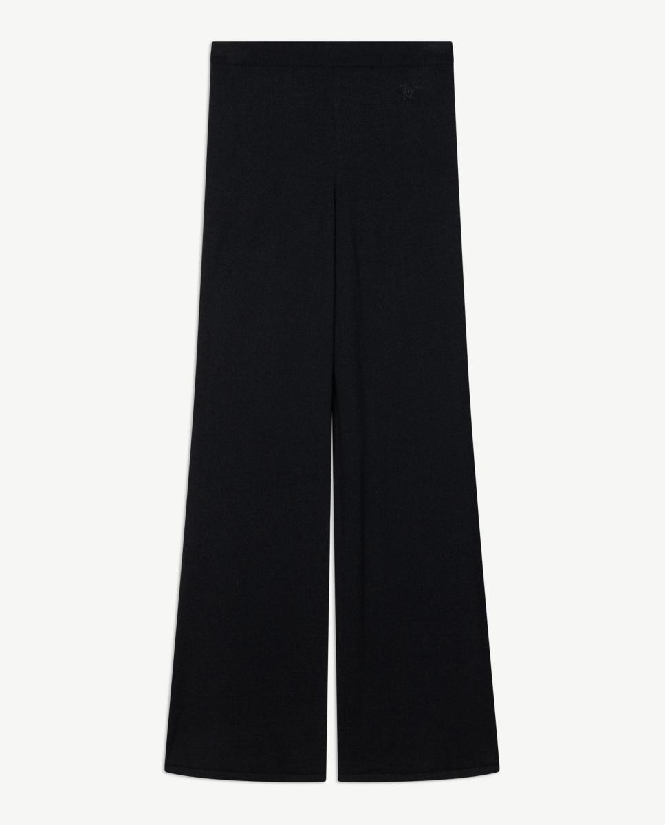 Calças à Boca de Sino Ponto Liso para Mulher Preto-5