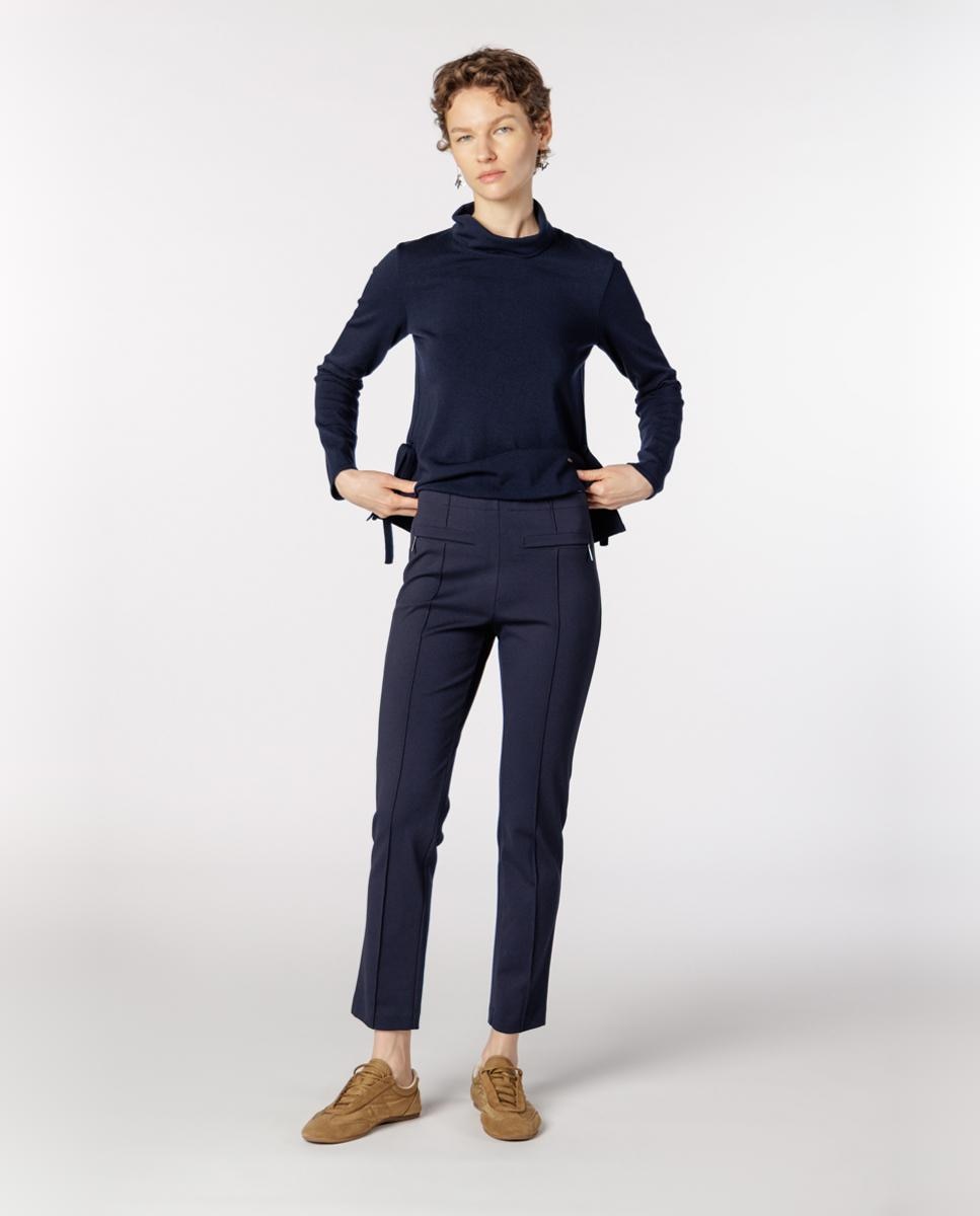Calças Skinny de Mulher com Nervo Marcado Azul-marinho-4