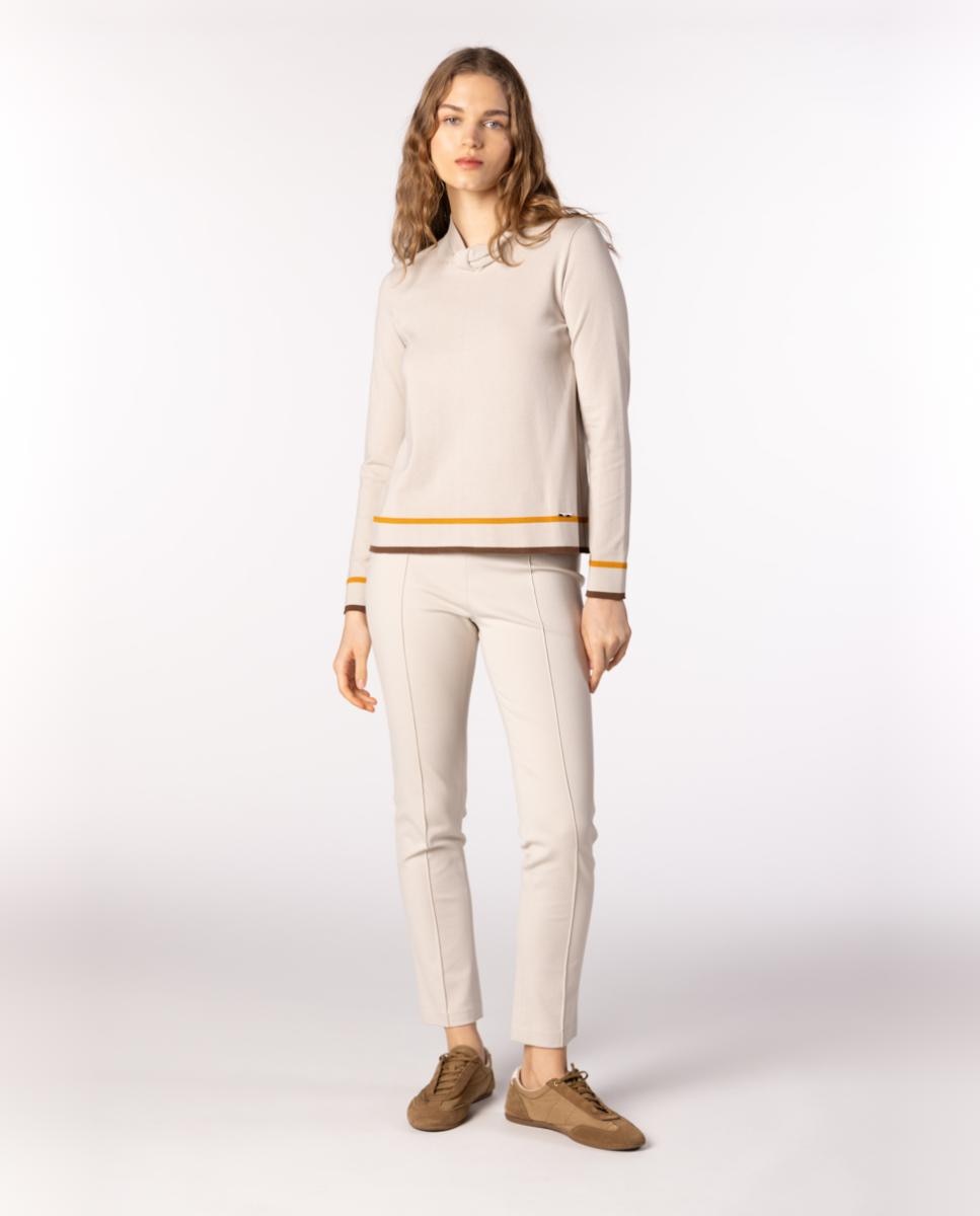 Calças Skinny de Mulher com Nervo Marcado Bege-4