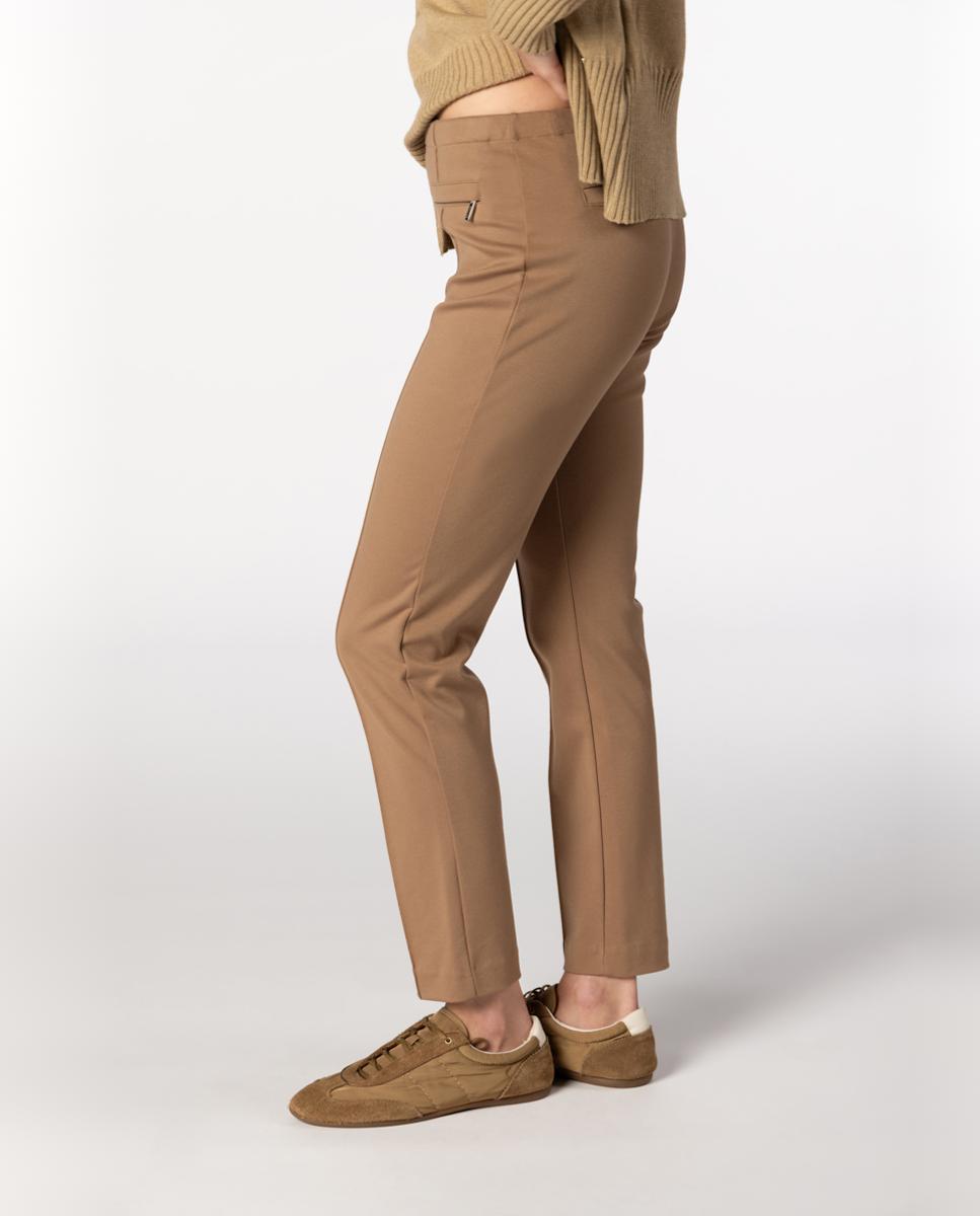 Calças Skinny de Mulher com Nervo Marcado Bege-3