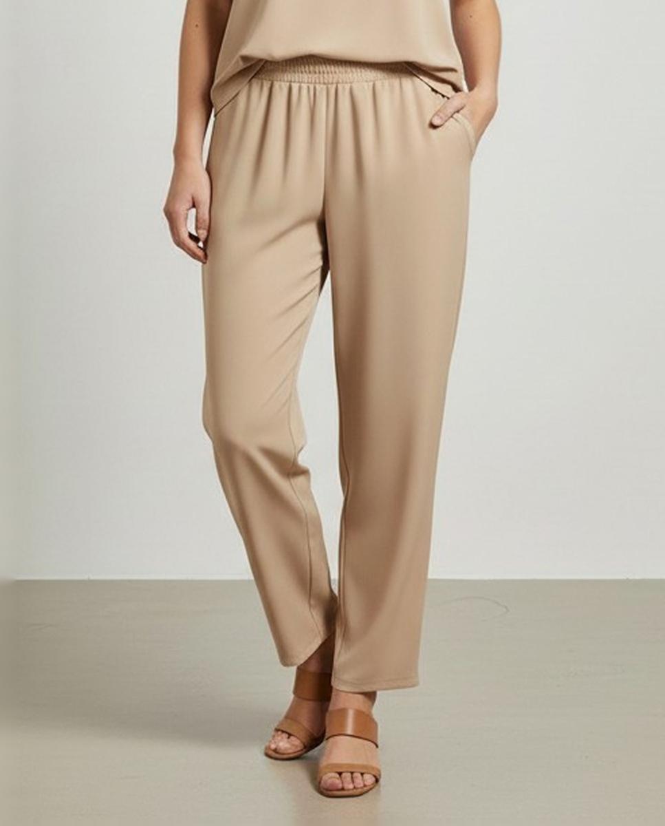 Calças lisas de mulher Bege-2