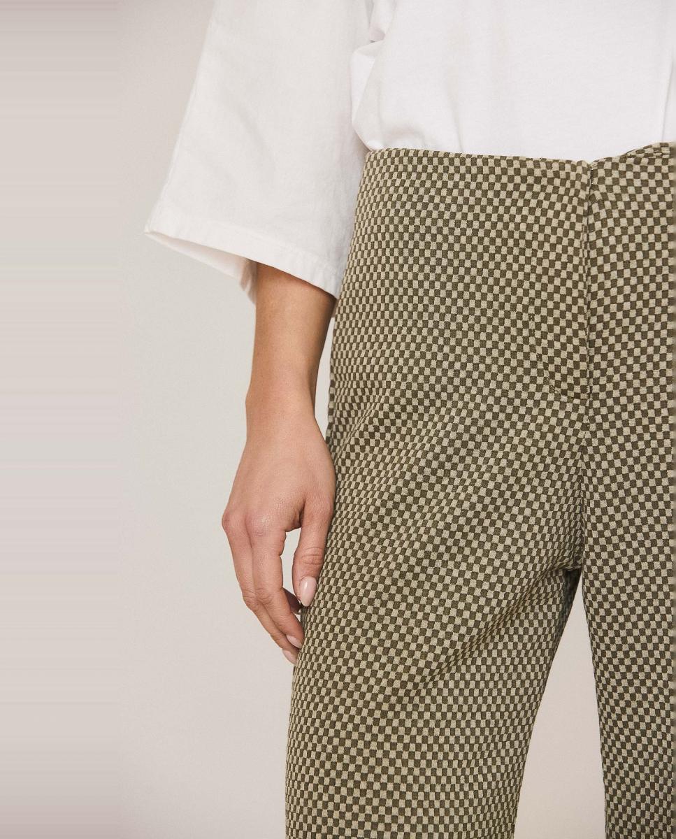Pantalón de mujer tiro alto doble tela - Indi & Cold - Verde militar Verde militar-3
