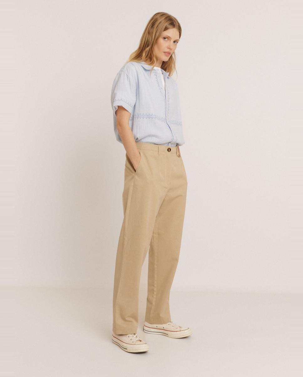 Pantalón de mujer largo chino lucas - Indi & Cold - Beige Beige-1