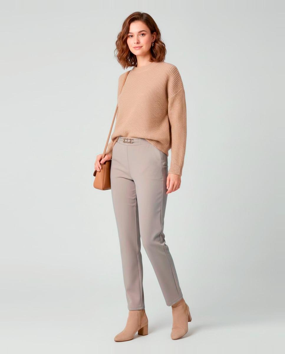 Imagen 0 de Pantalón de mujer liso, goma cinturilla Beige
