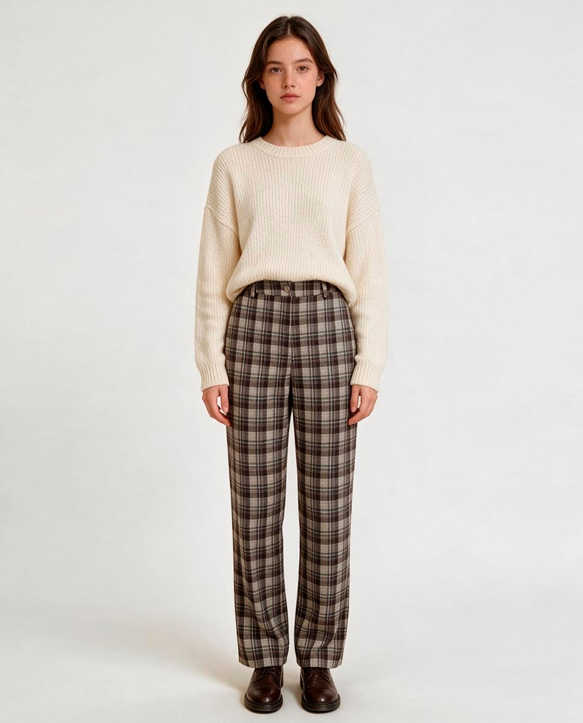 Imagen 0 de Pantalón de mujer cuadros Marrón