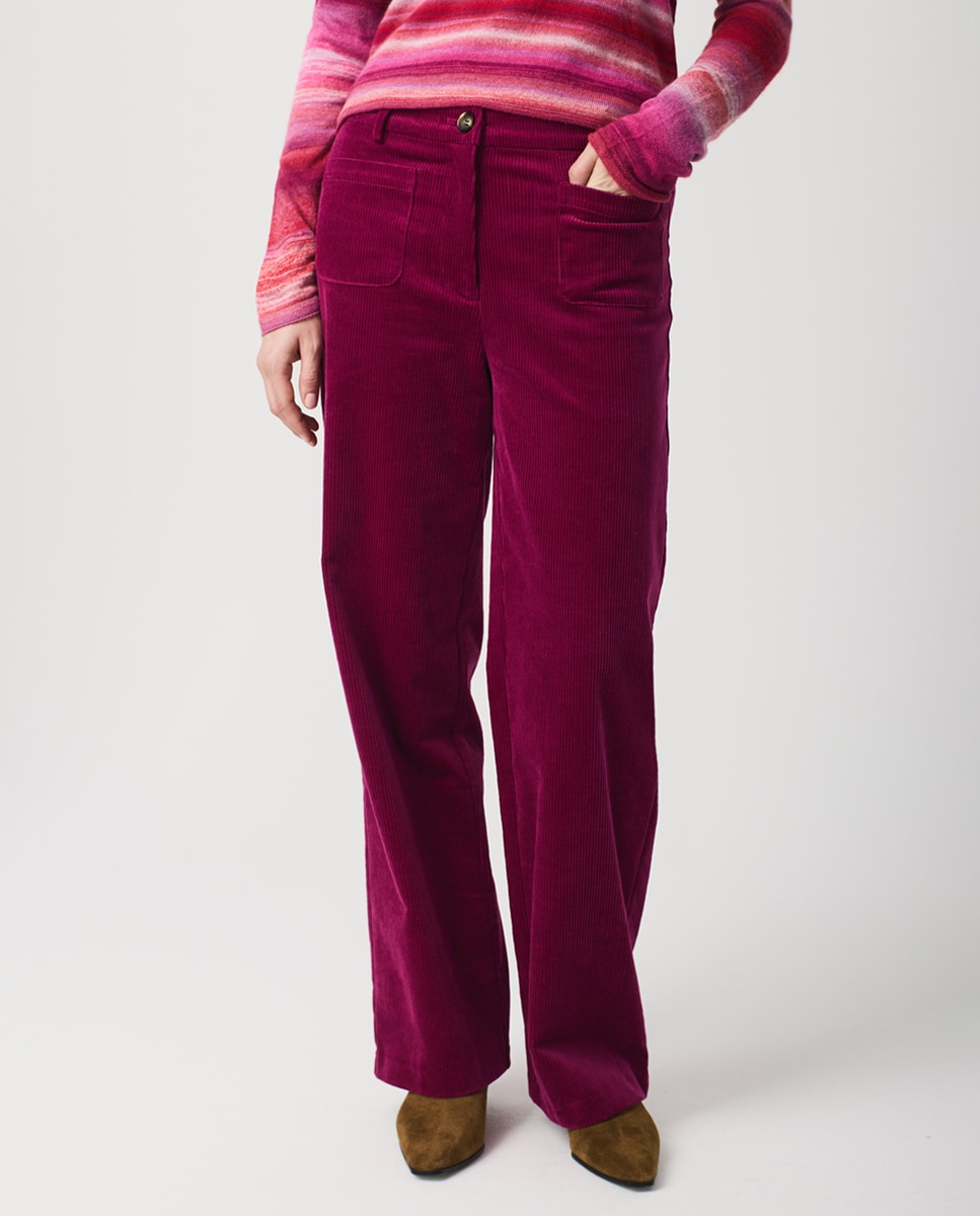 Calças Regular com Bolsos à Frente Grená-1