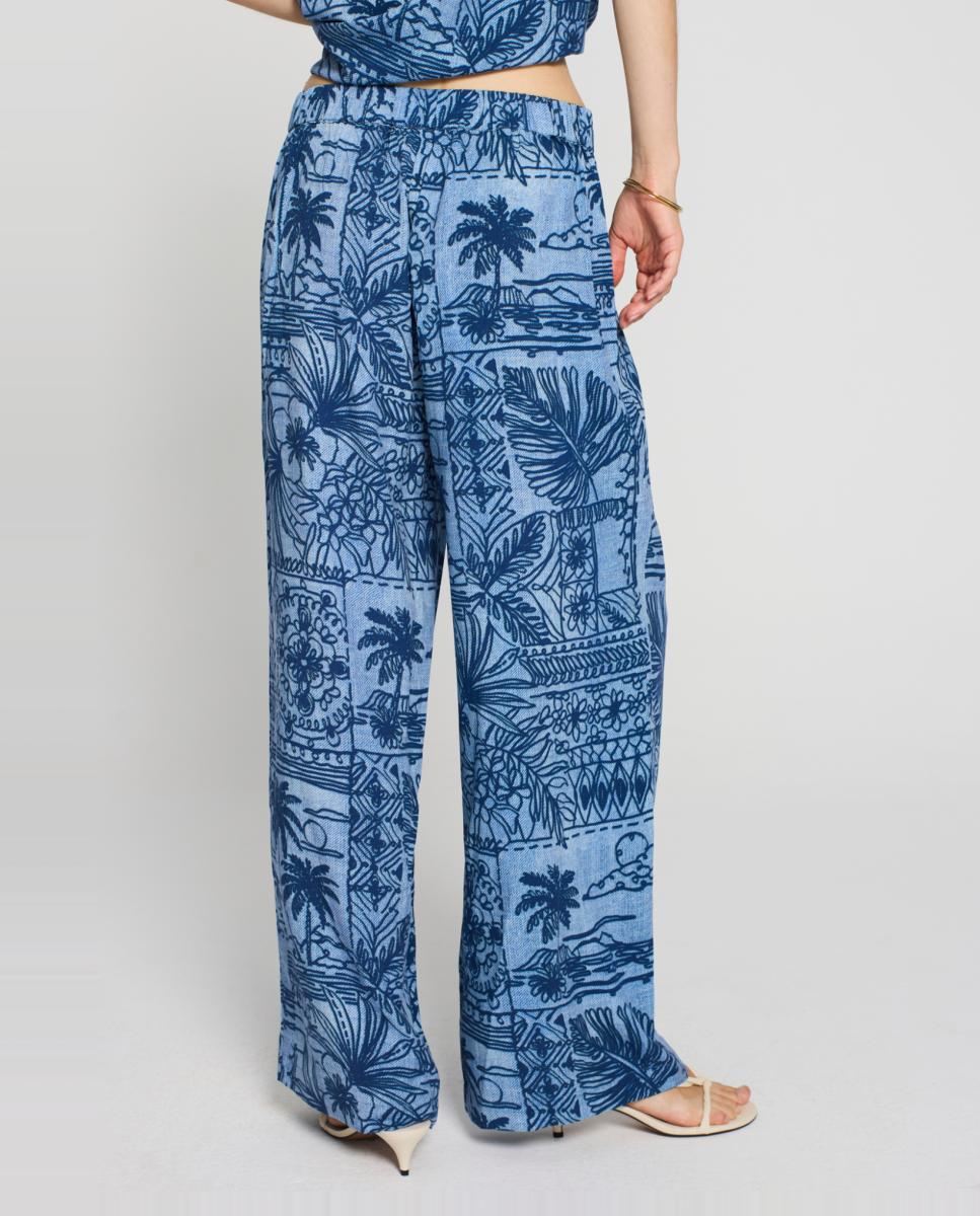 Calças Fluídas Wide Leg com Elástico nas Costas Azul-marinho-2
