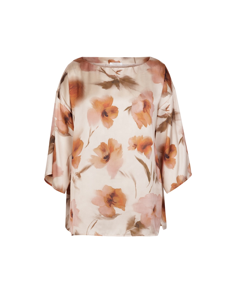Blusa de Cetim com Estampado Floral e Decote à Barco Rosa-claro-5
